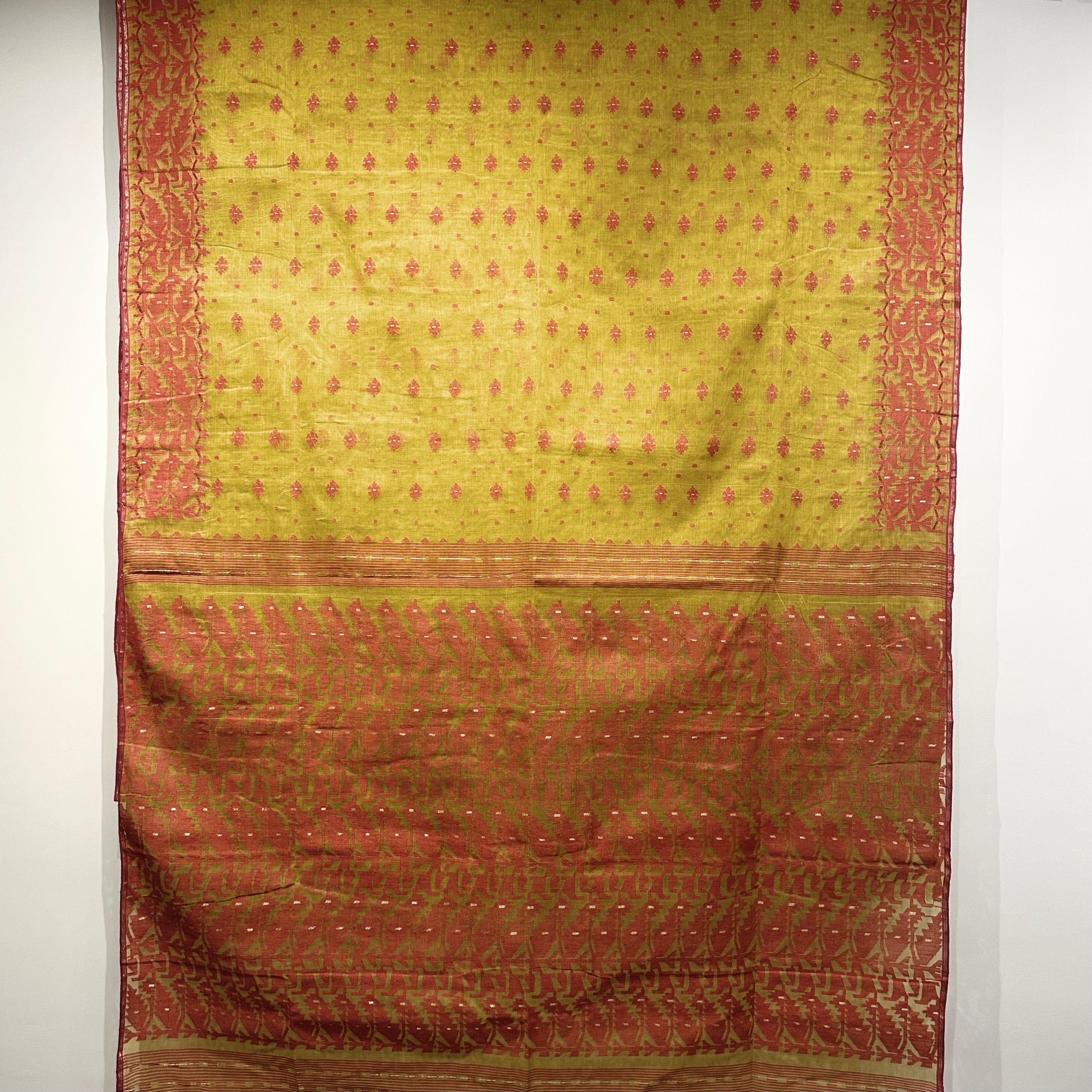 Mustard and Red Dhakai Jamdani