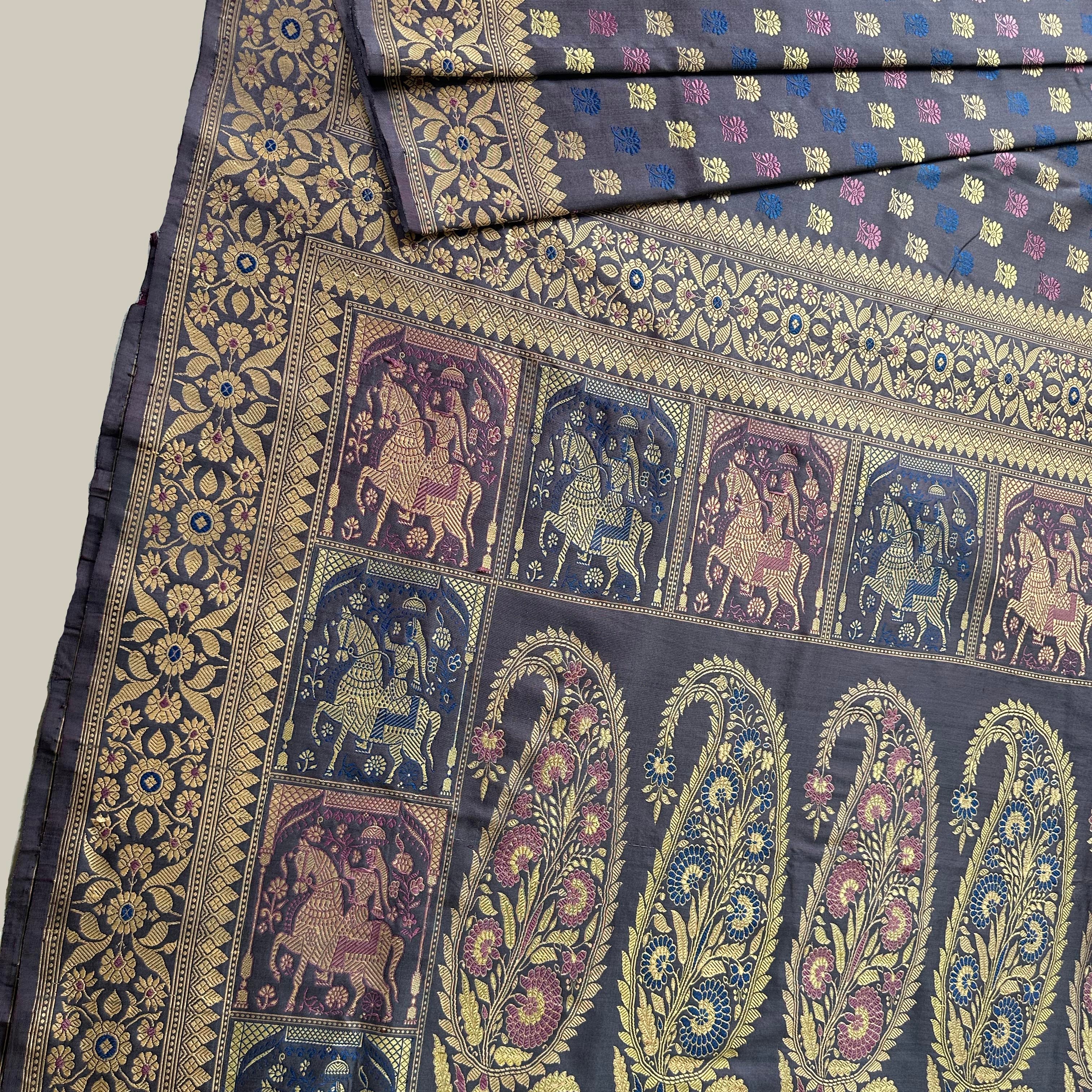 Purple Grey Shot Colour Revival Baluchari Saree