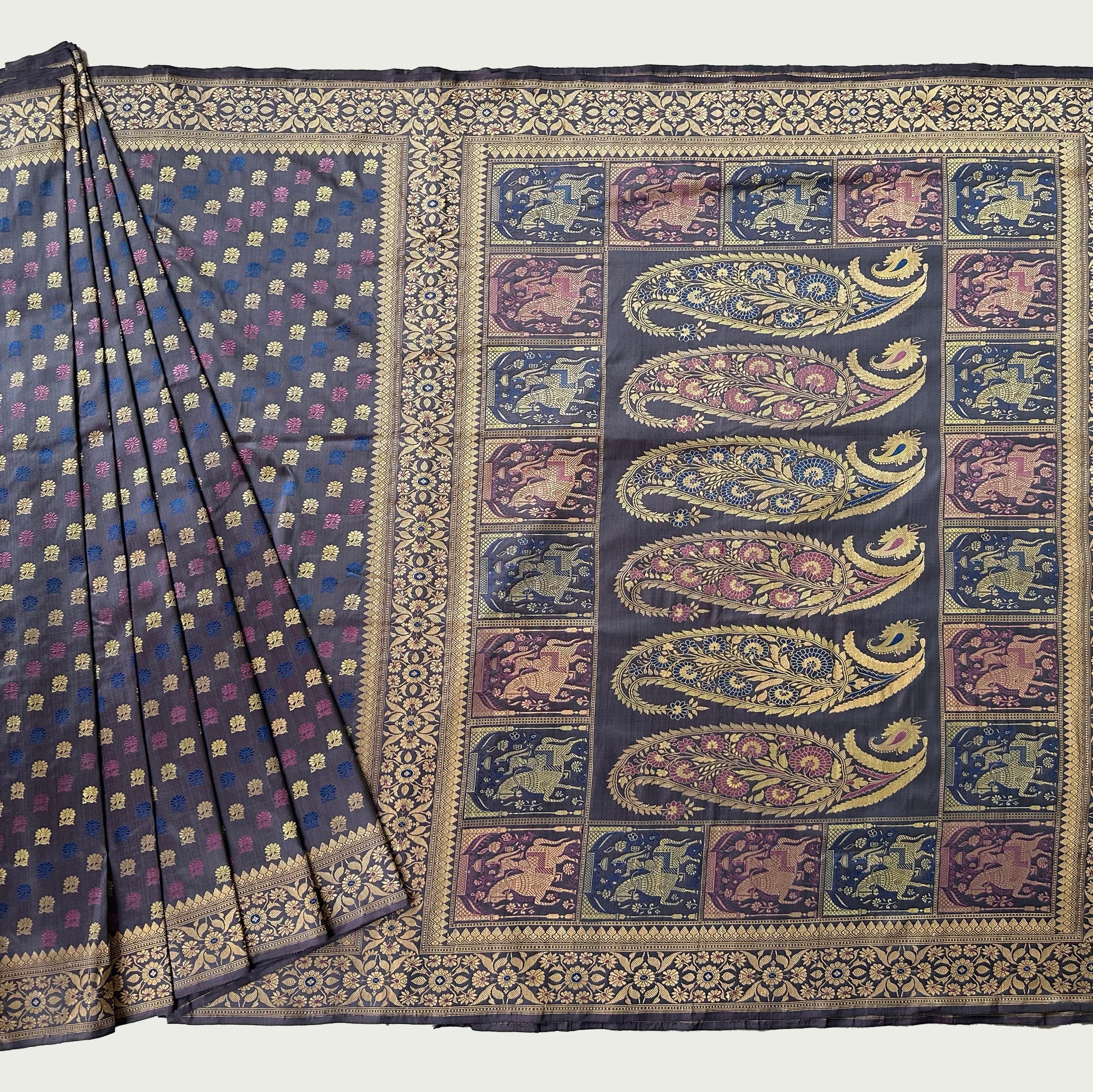 Purple Grey Shot Colour Revival Baluchari Saree