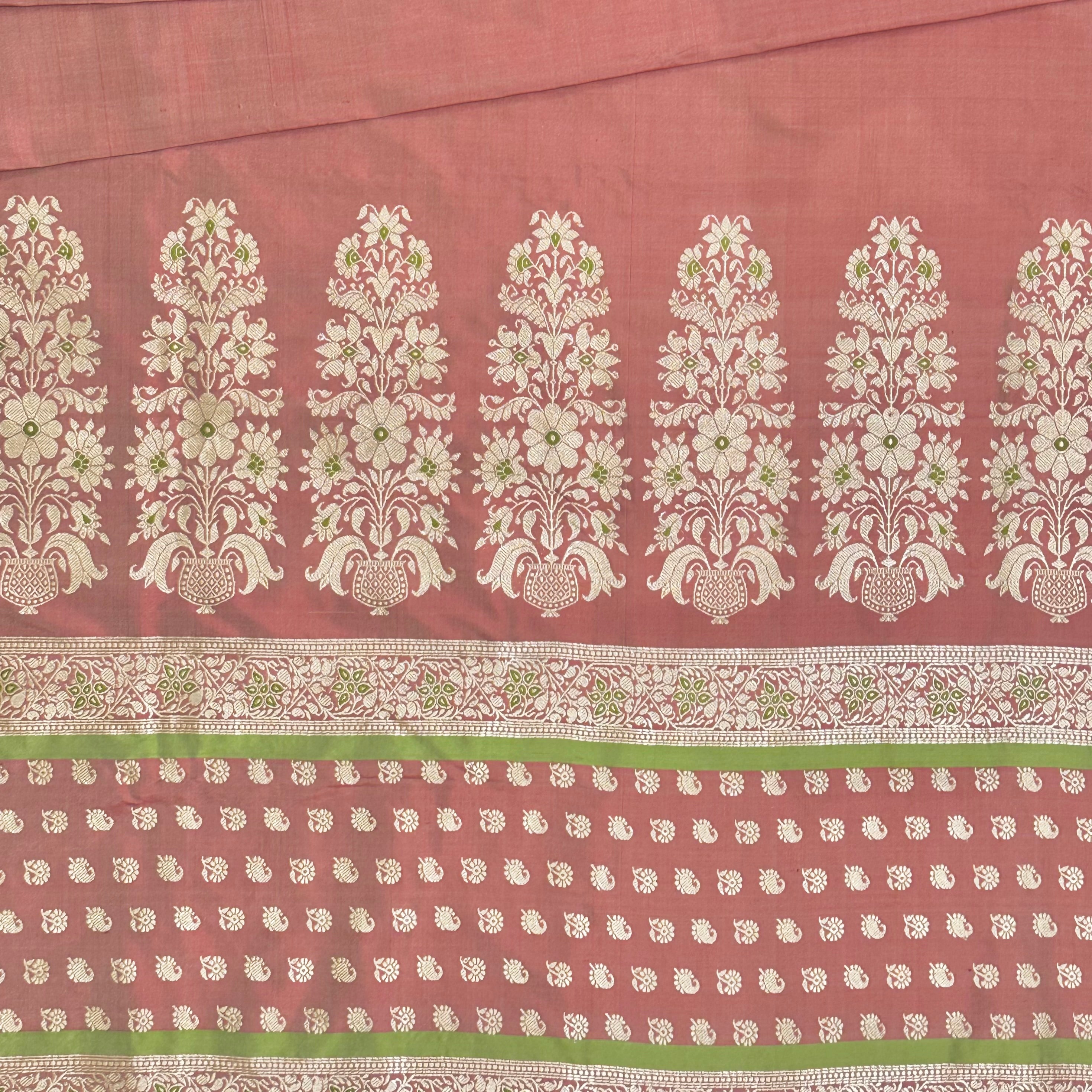 Red and Tea Dyed and Green Baluchari with Tree of Life