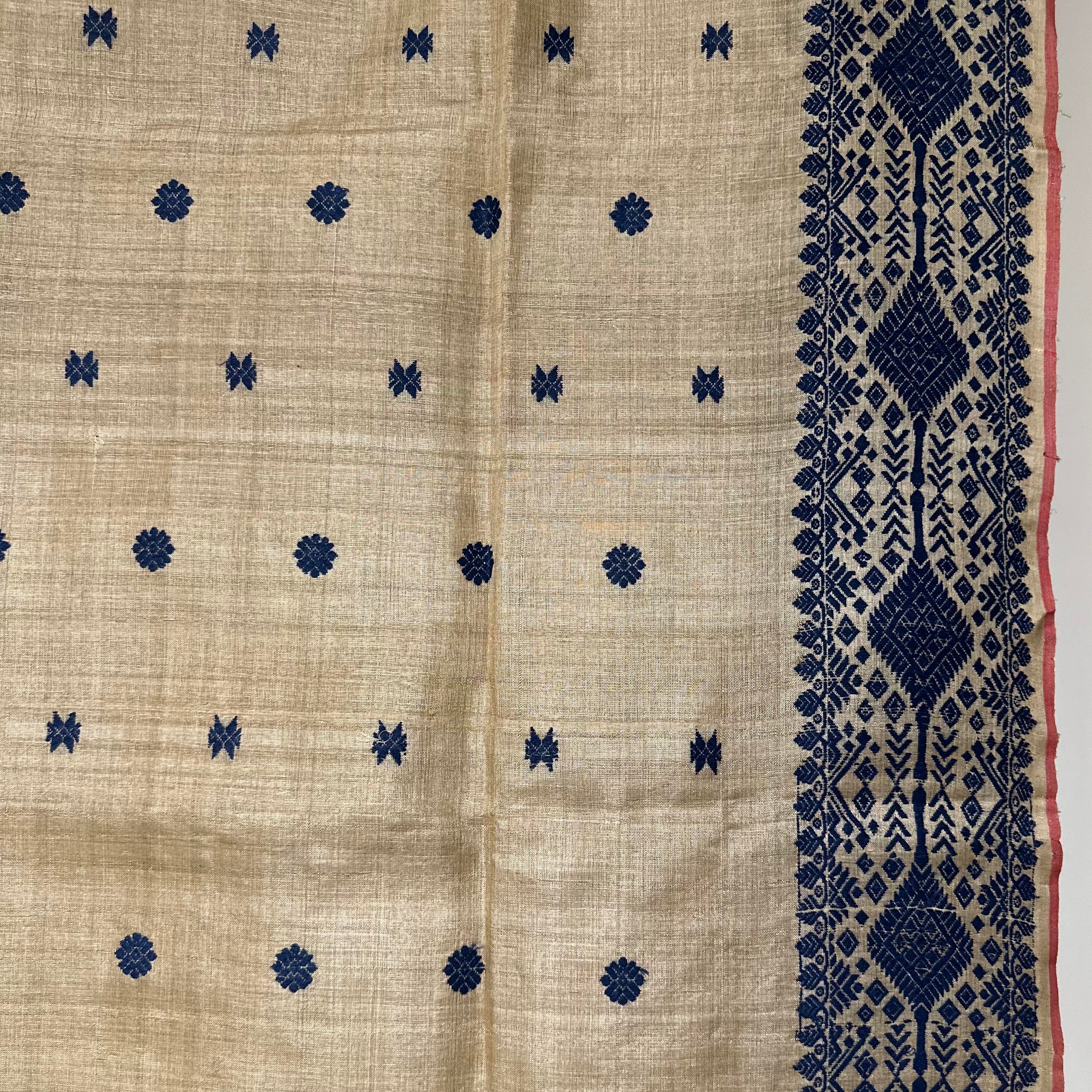 Heirloom Pure Assam Muga Saree with Indigo Dyed Eri Extra Weft