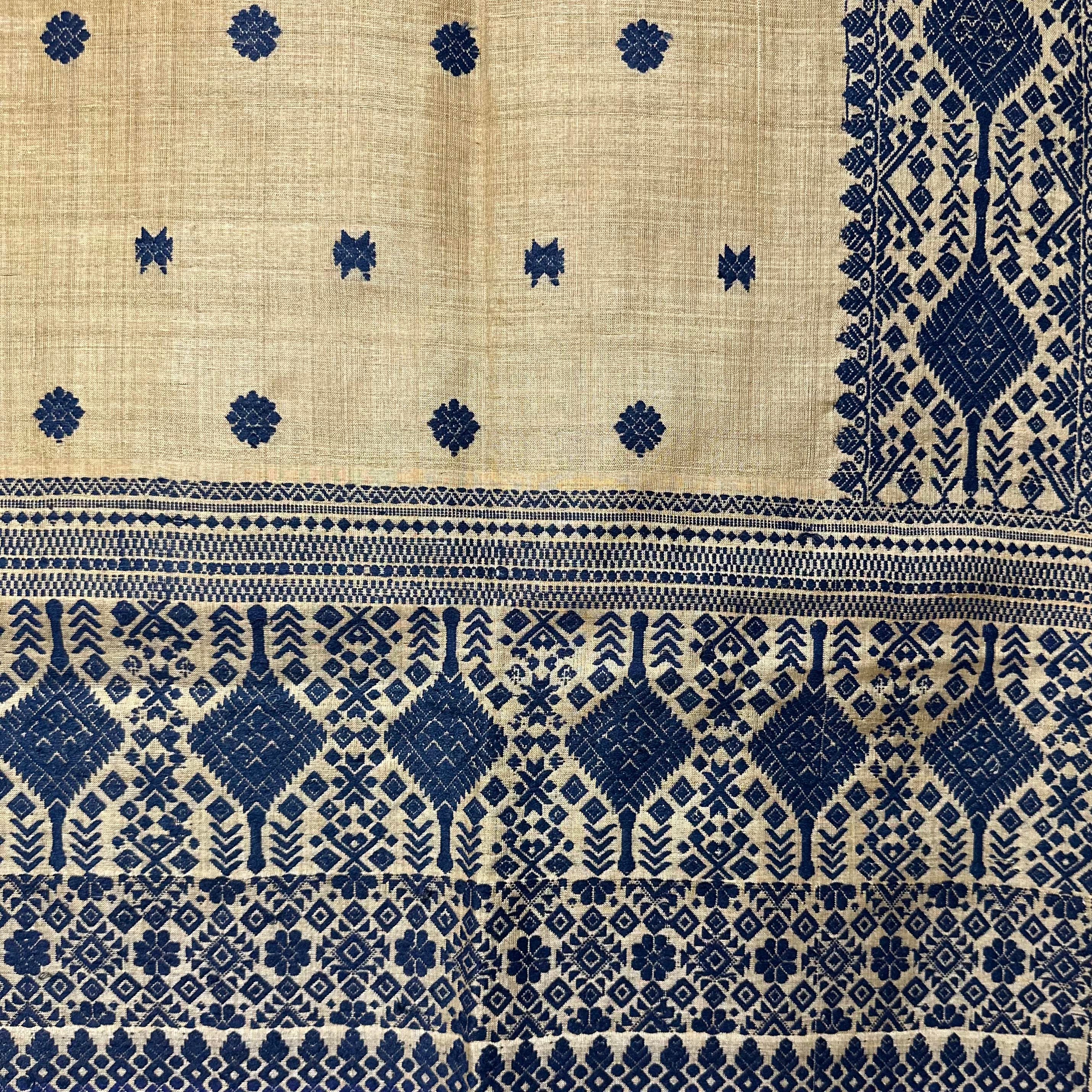 Heirloom Pure Assam Muga Saree with Indigo Dyed Eri Extra Weft