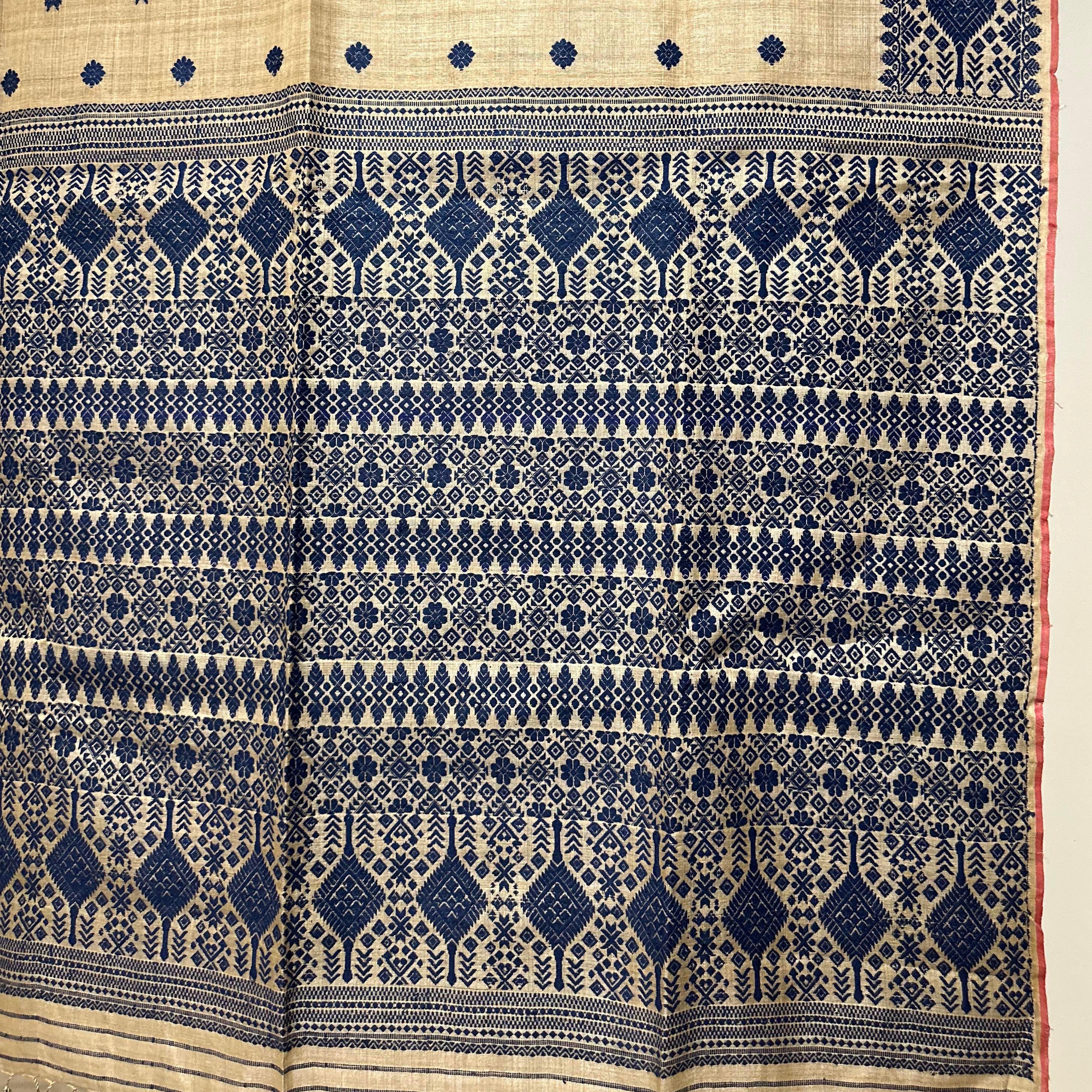 Heirloom Pure Assam Muga Saree with Indigo Dyed Eri Extra Weft