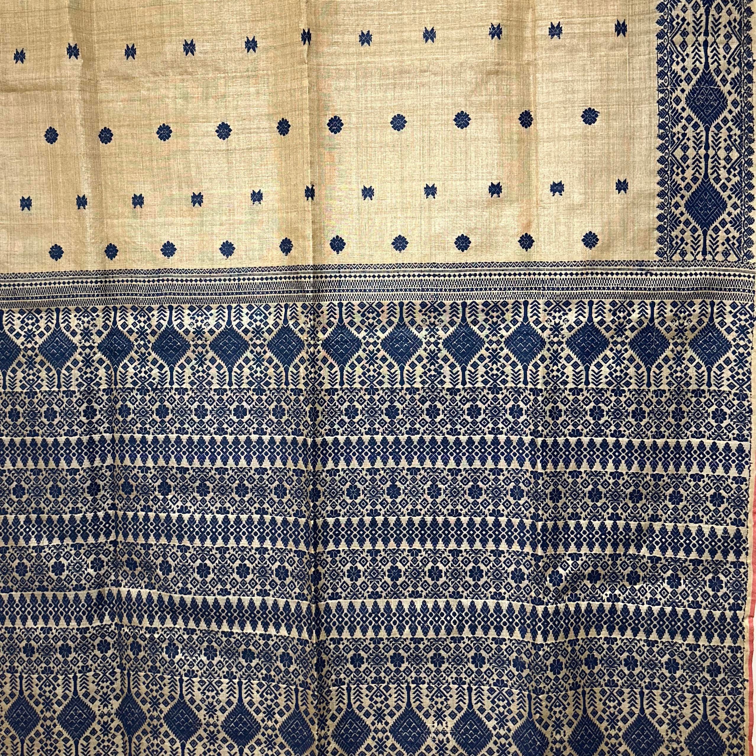 Heirloom Pure Assam Muga Saree with Indigo Dyed Eri Extra Weft