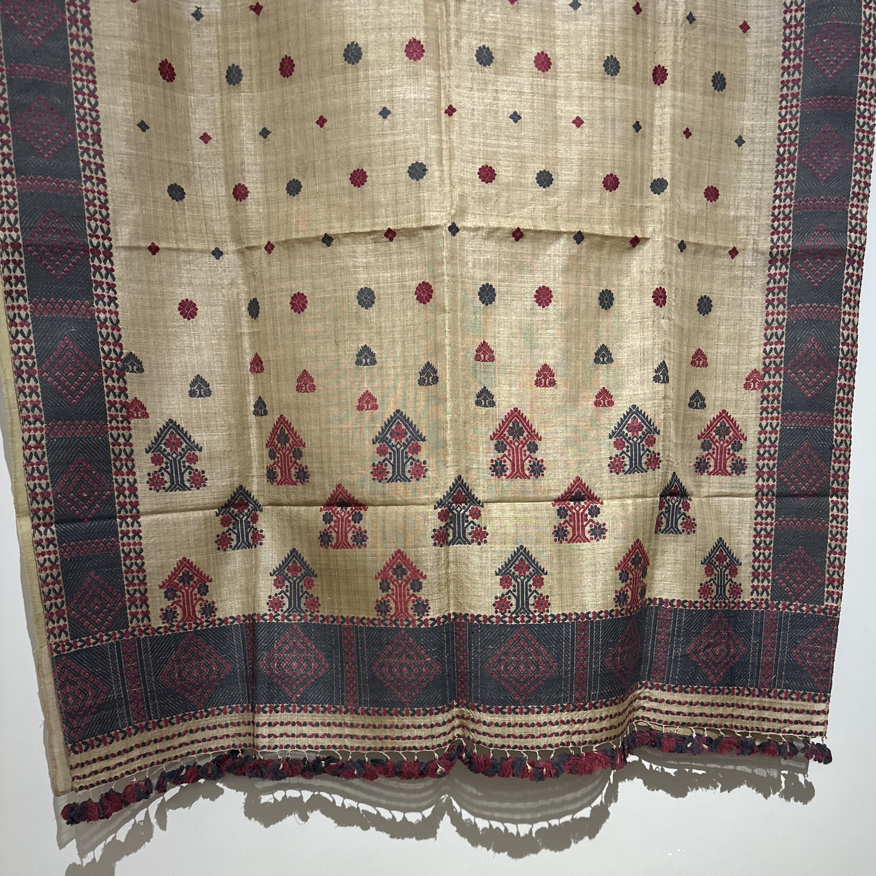 Heirloom Pure Assam Muga Saree with Natural Dyed Eri Extra Weft in Red and Grey