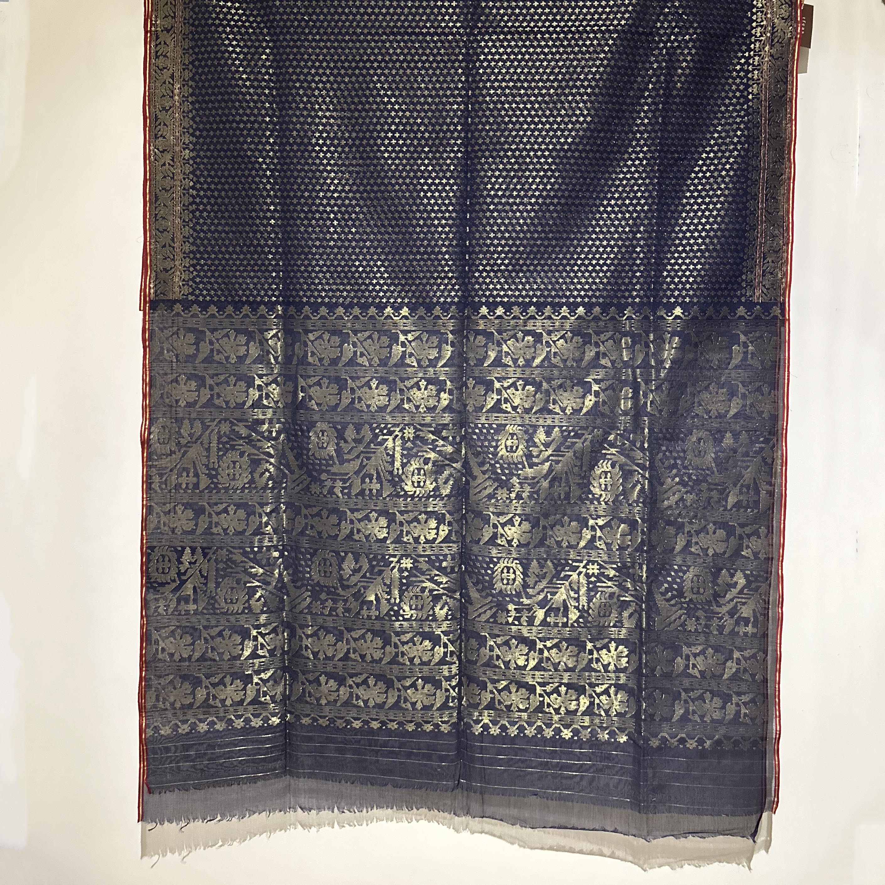 natural Dyed Indigo with Golden Zari Dhakai Jamdani
