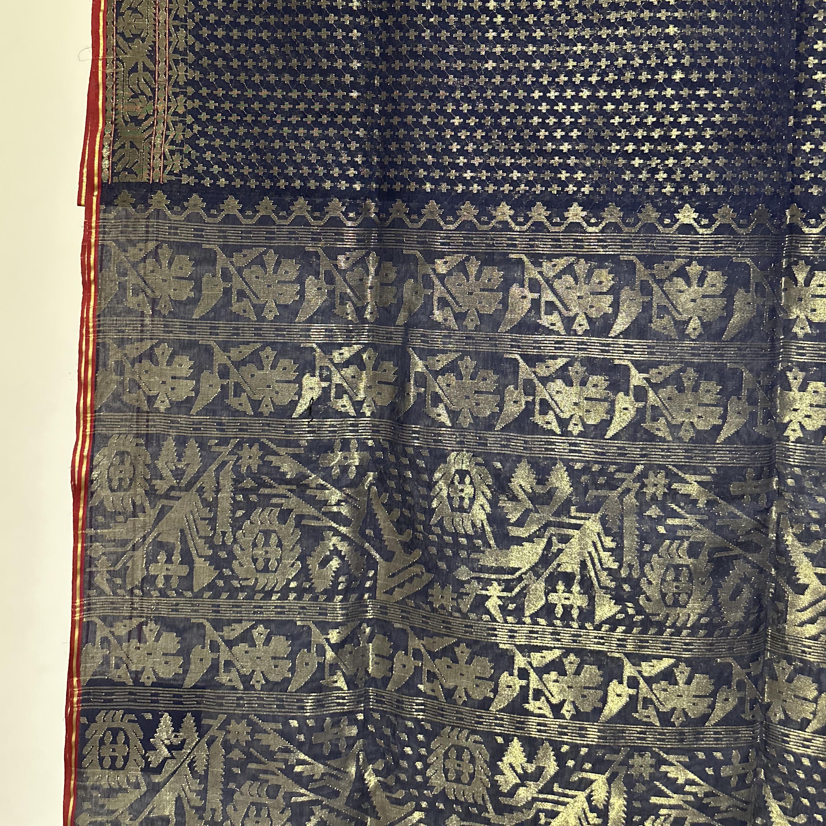 natural Dyed Indigo with Golden Zari Dhakai Jamdani
