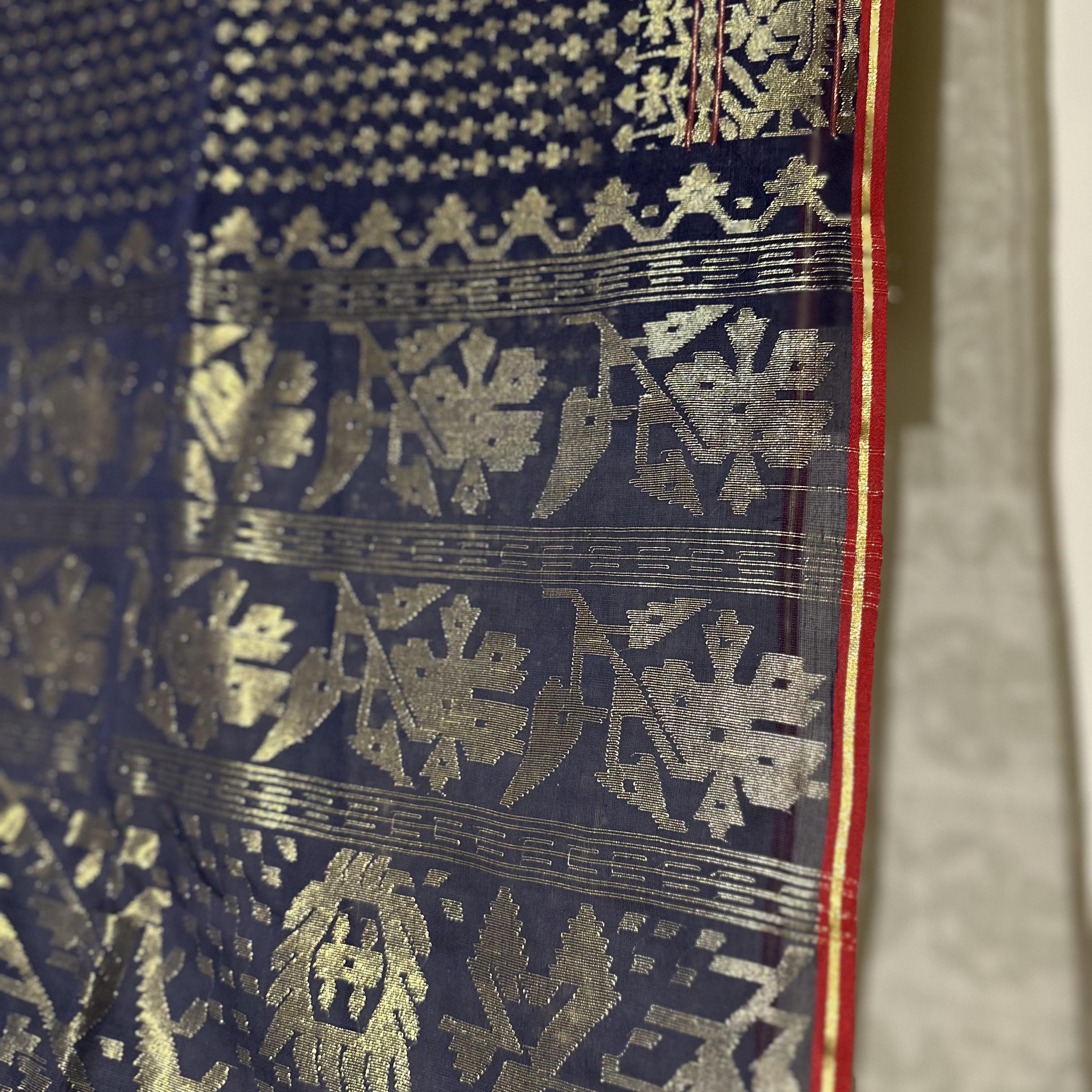 natural Dyed Indigo with Golden Zari Dhakai Jamdani