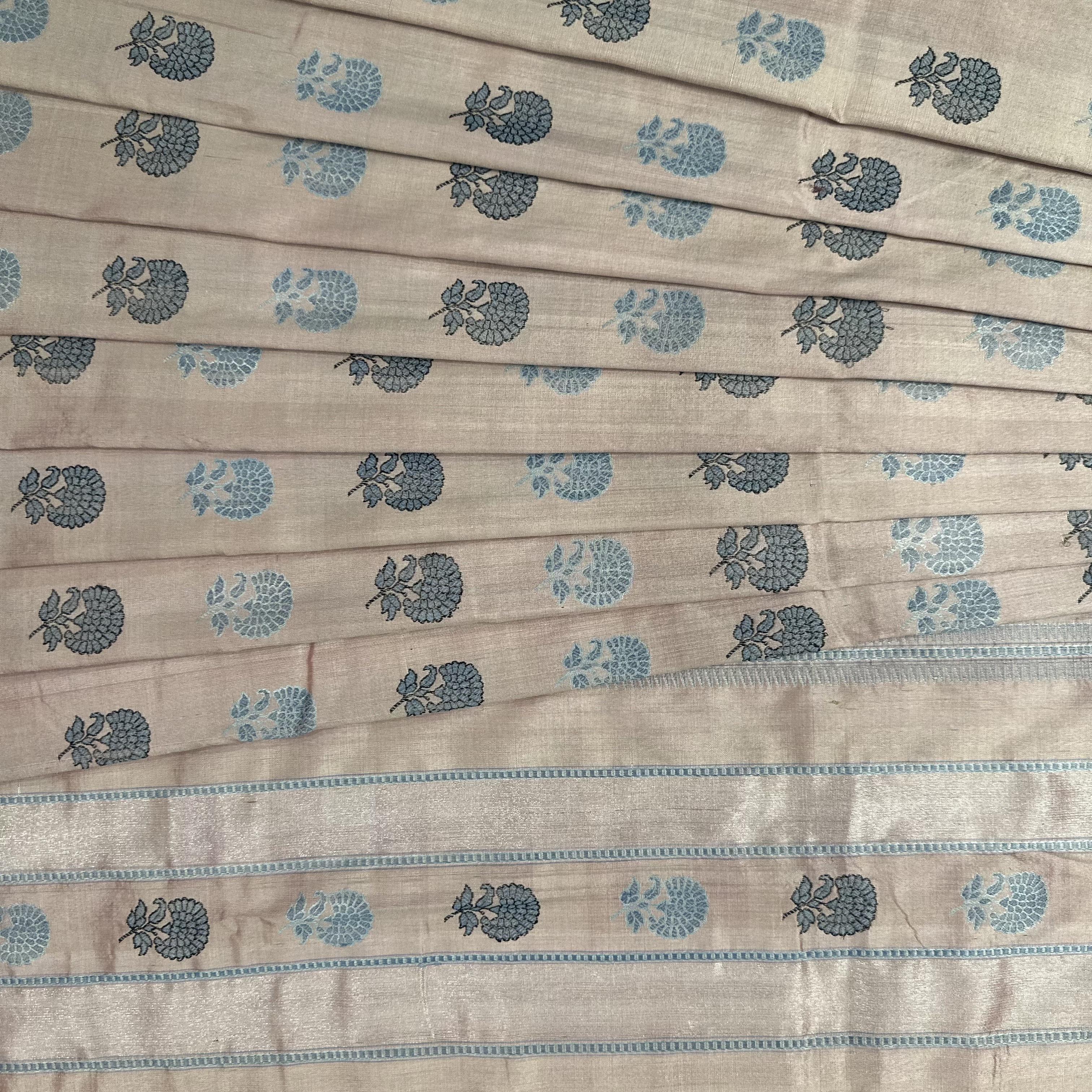 Natural Dyed Pastel Pink with Indigo Revival Baluchari Saree