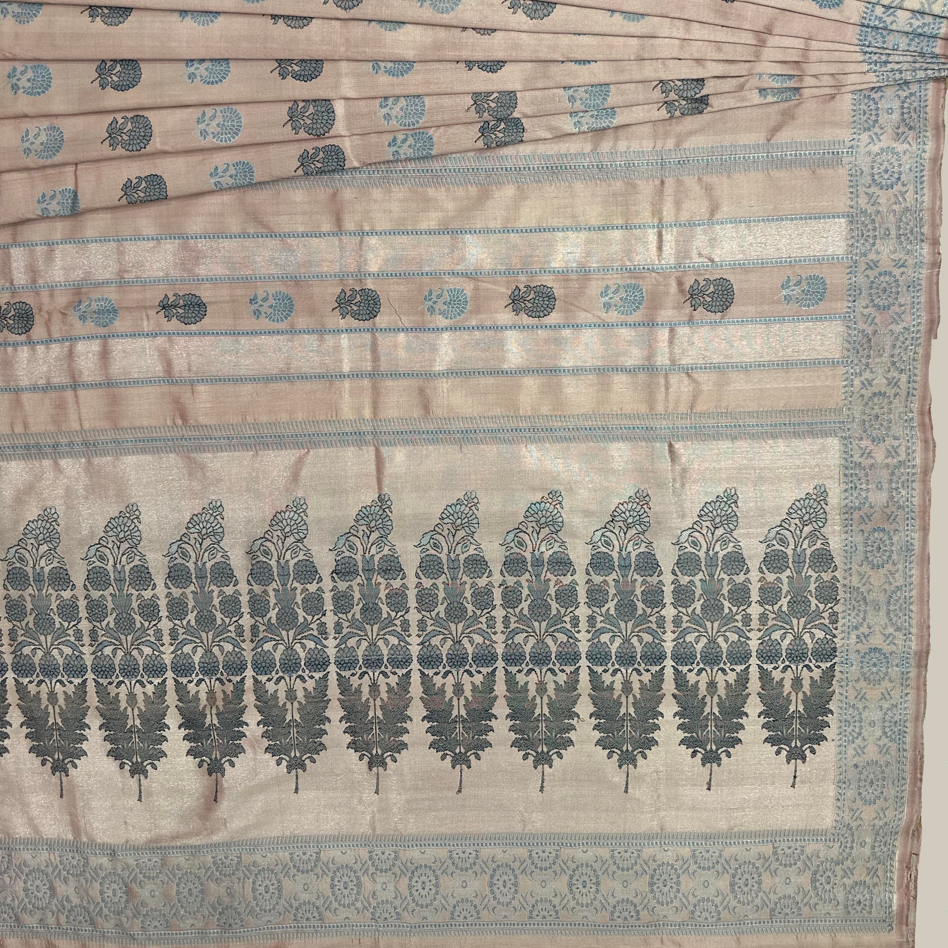 Natural Dyed Pastel Pink with Indigo Revival Baluchari Saree