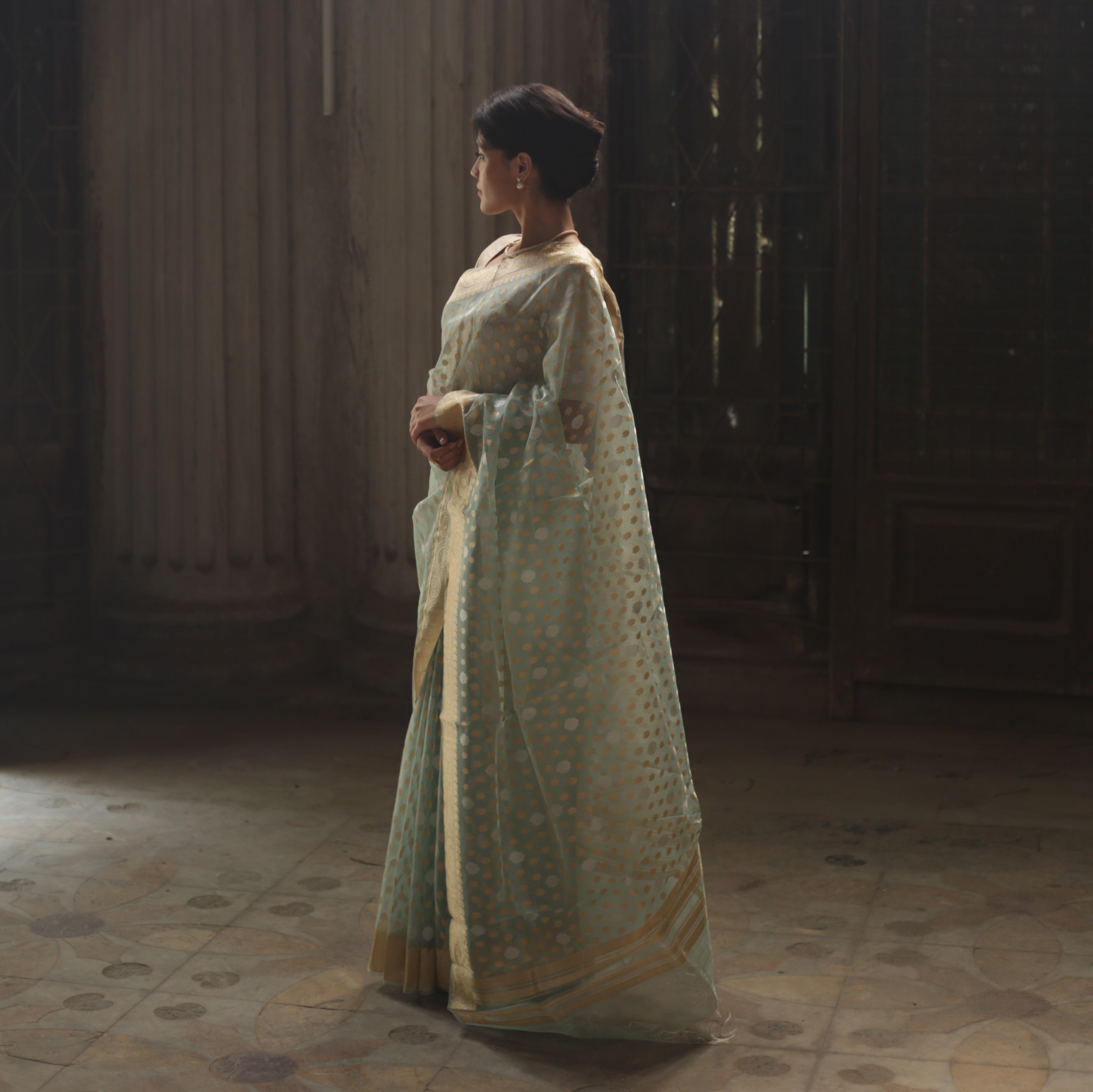 Powder Blue Kora Khadwa Benarasi