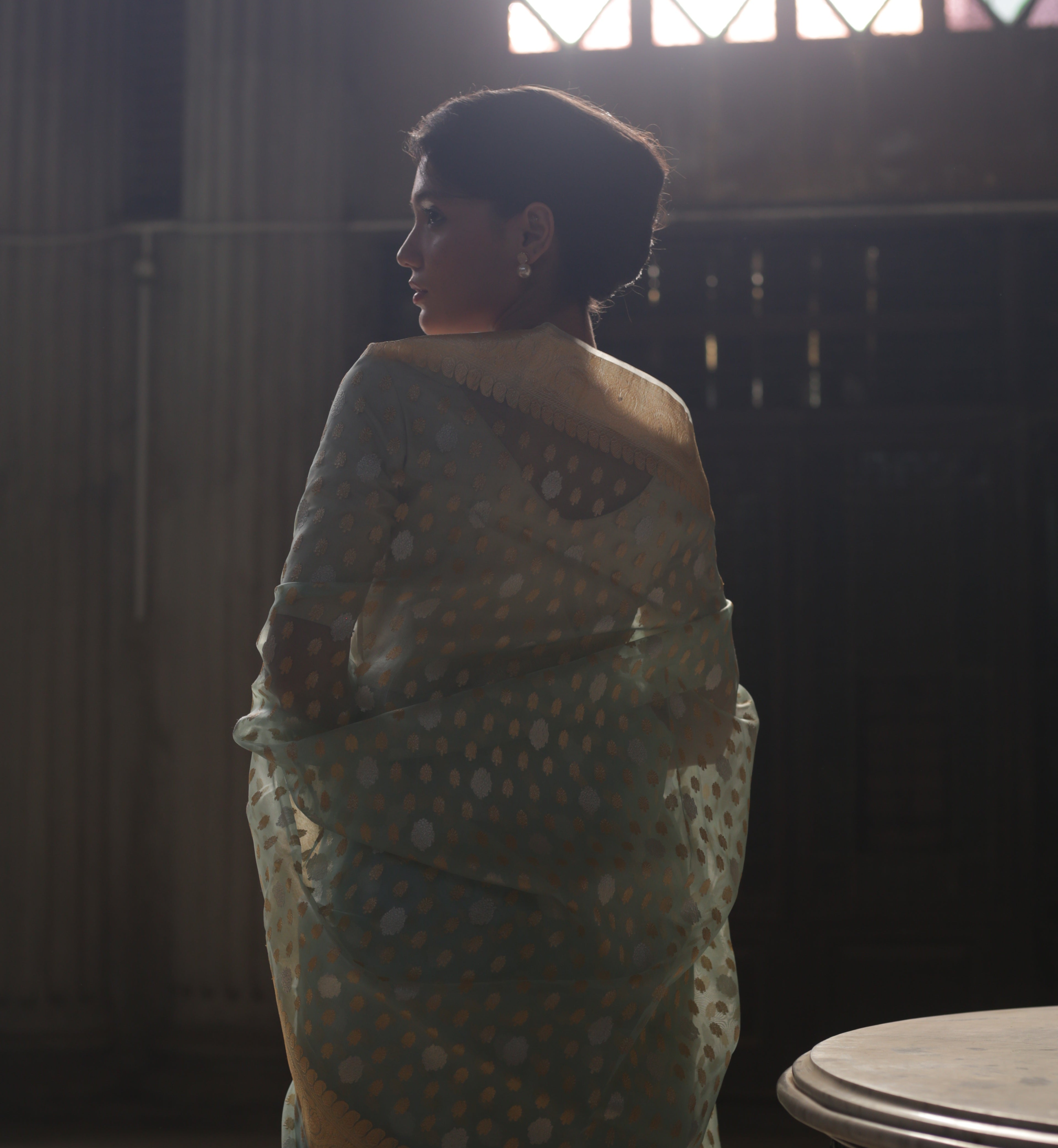 Powder Blue Kora Khadwa Benarasi