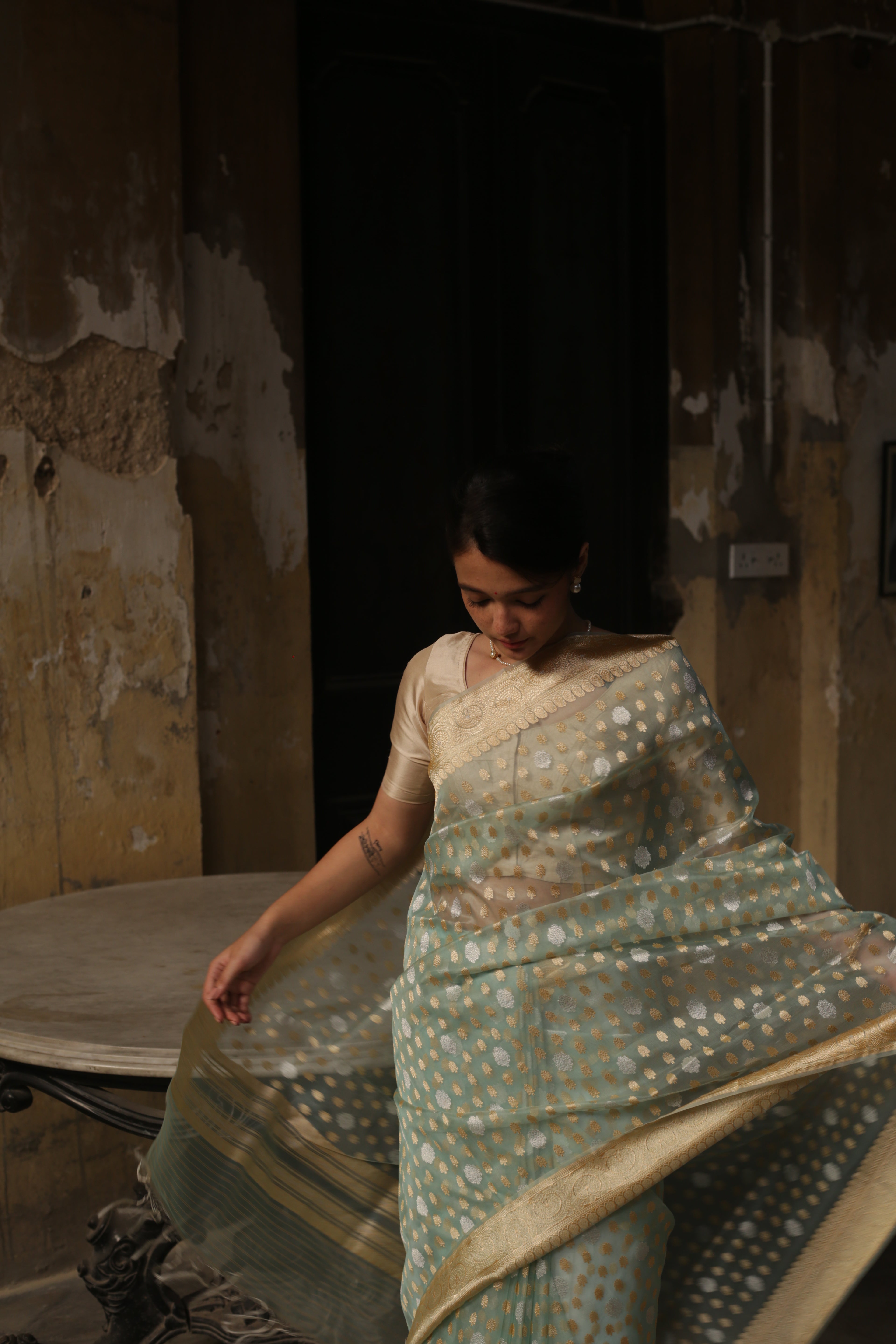 Powder Blue Kora Khadwa Benarasi