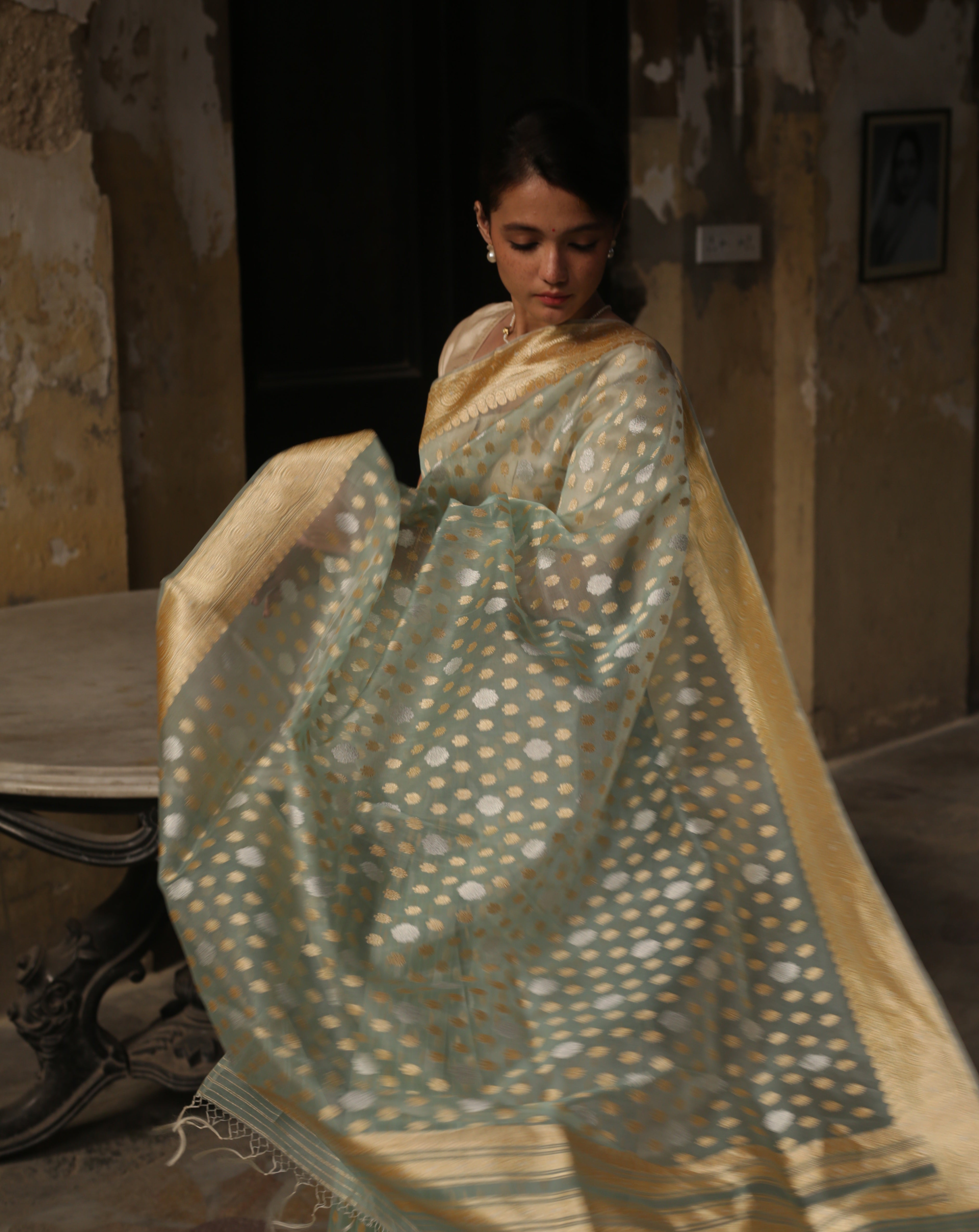 Powder Blue Kora Khadwa Benarasi