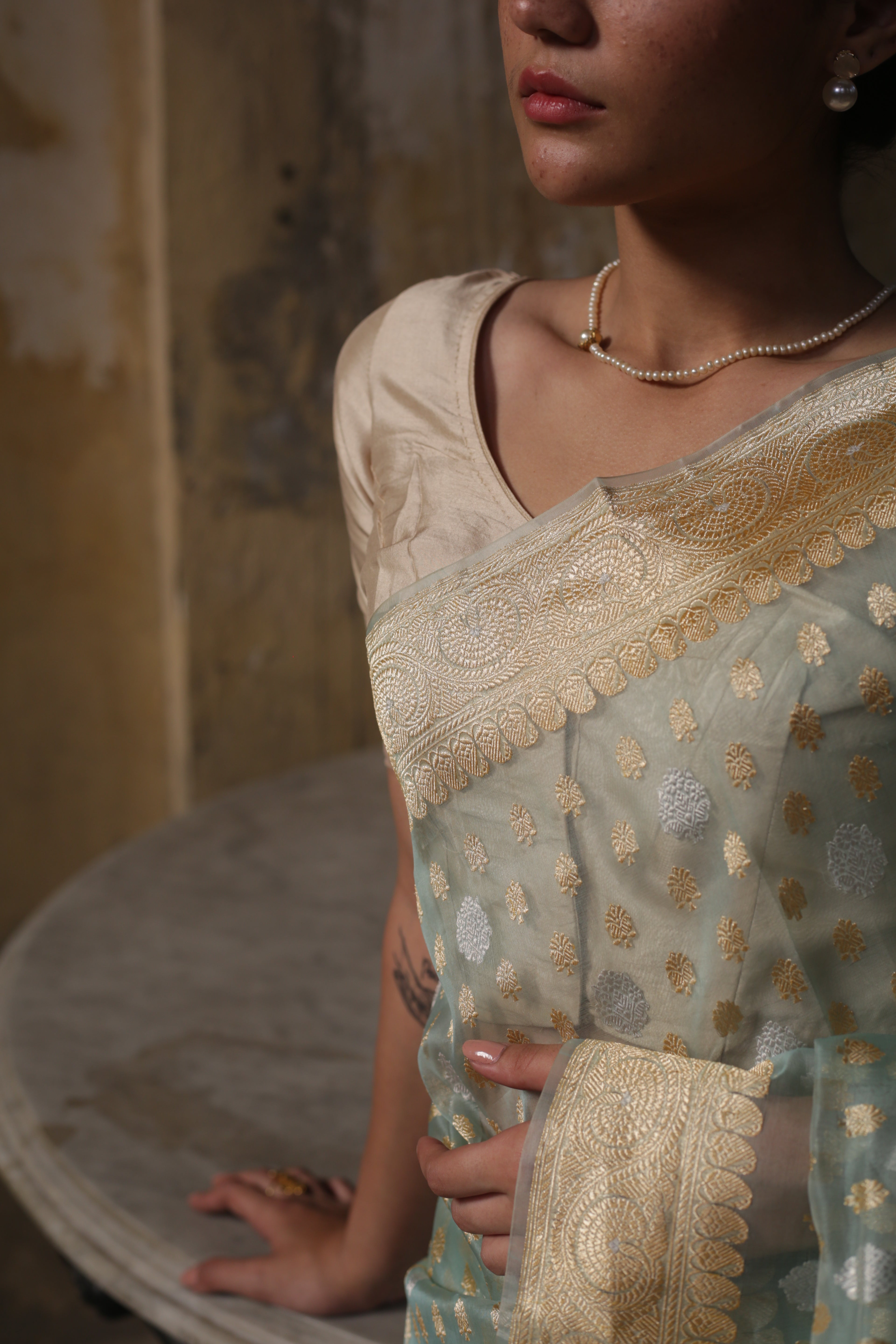 Powder Blue Kora Khadwa Benarasi