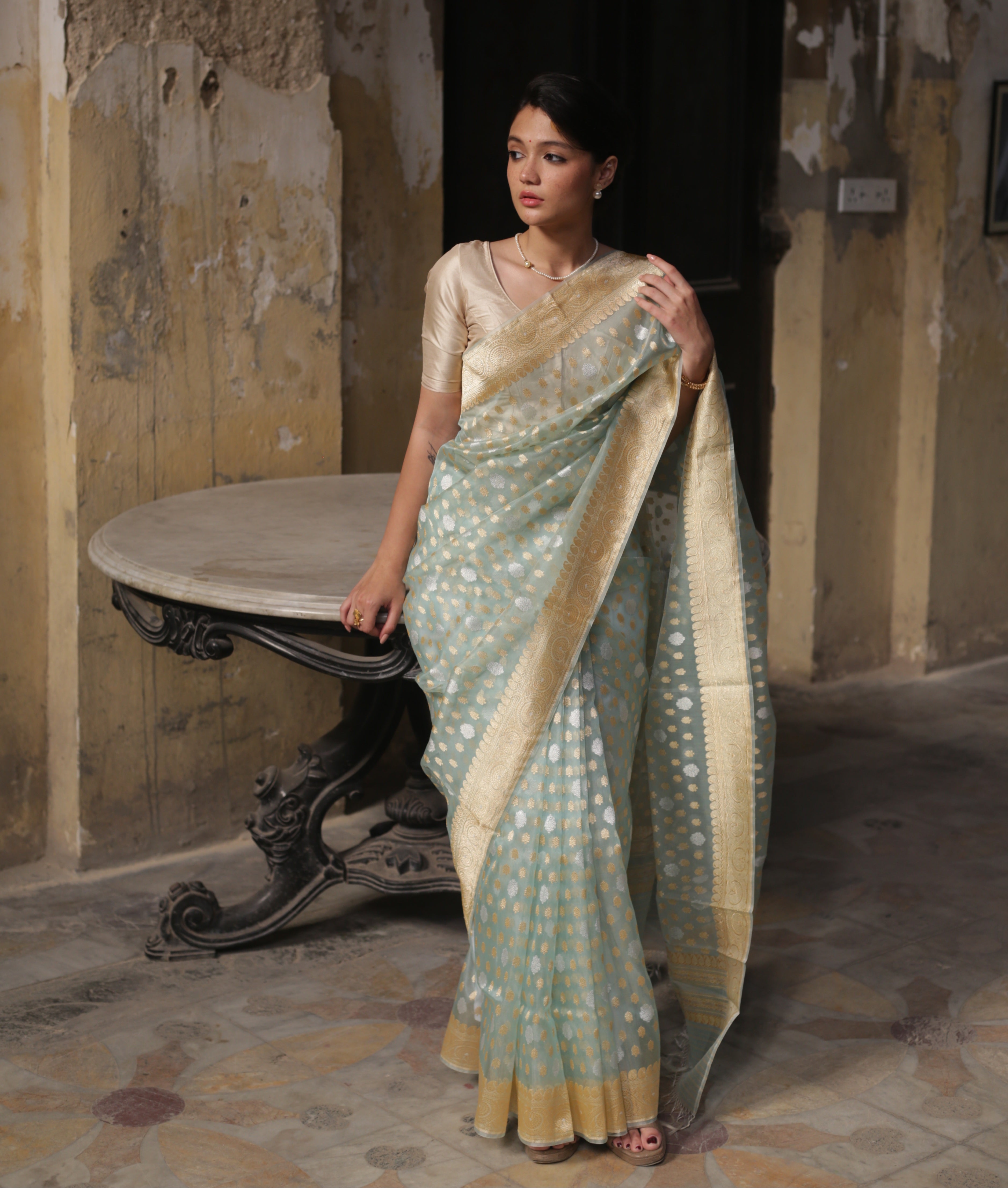 Powder Blue Kora Khadwa Benarasi