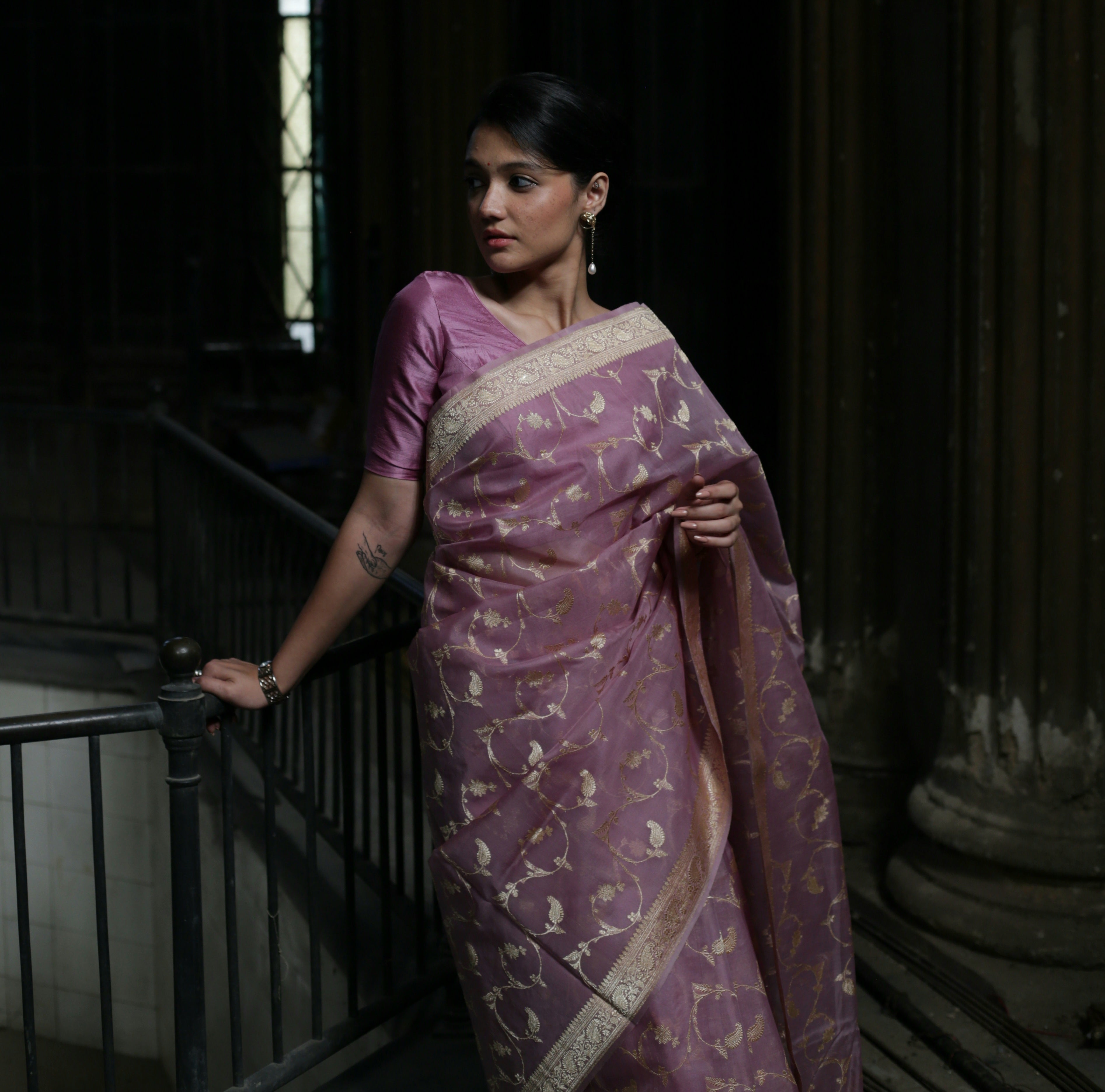 Old Rose Kora Silk Jangla Khadwa Benarasi