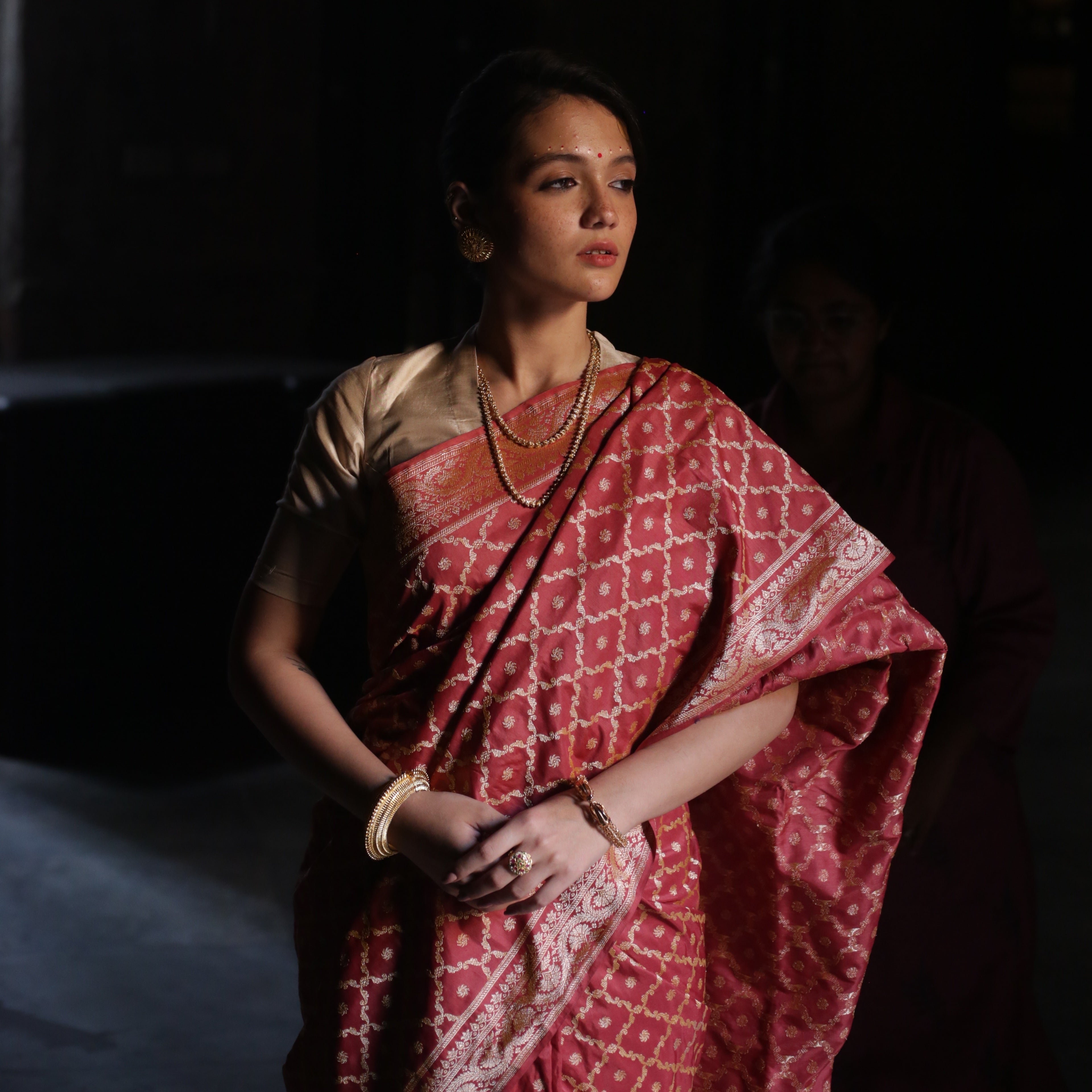 Crimson Natural Dyed Red Khadwa Jaal Benarasi