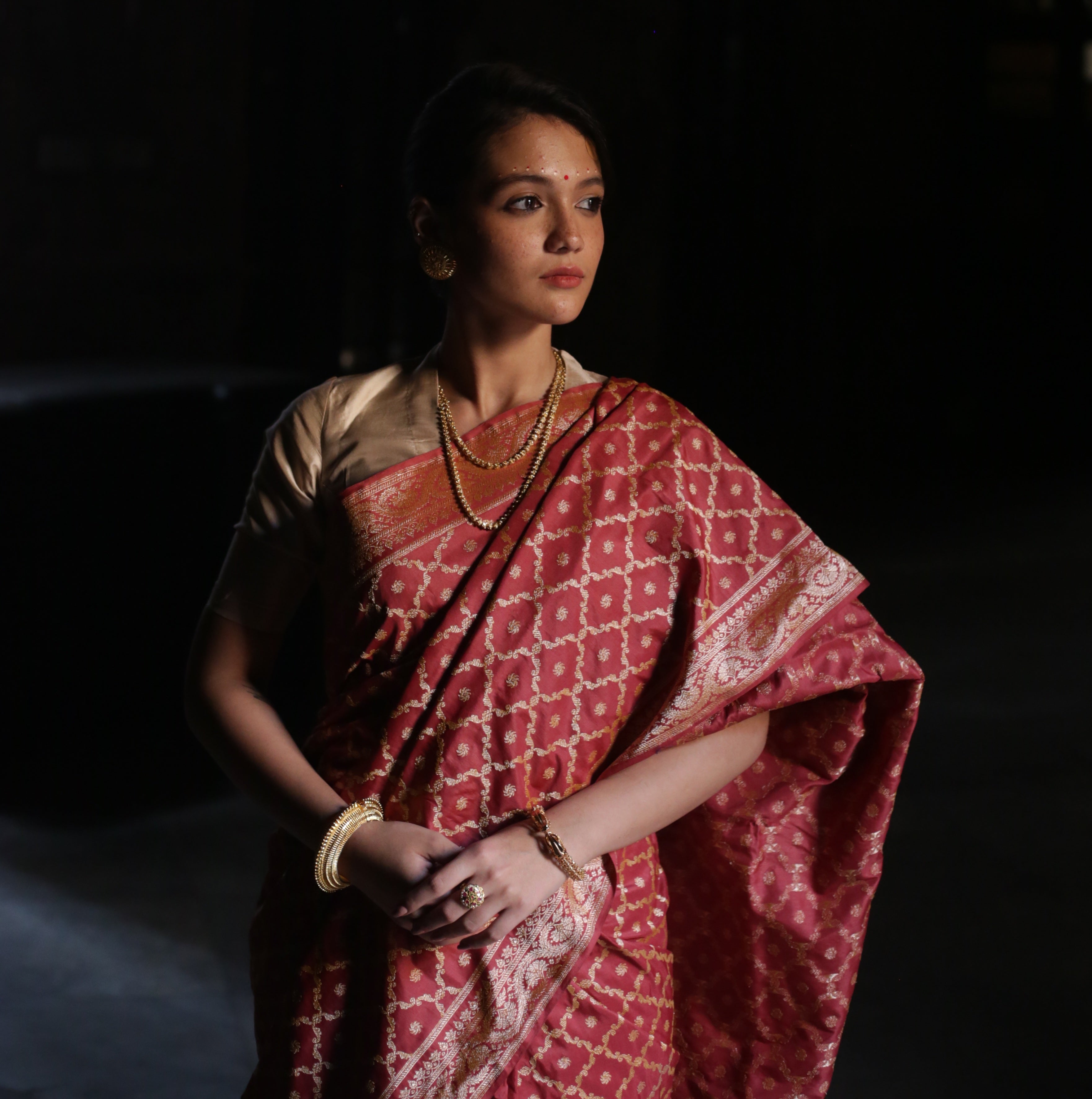 Crimson Natural Dyed Red Khadwa Jaal Benarasi