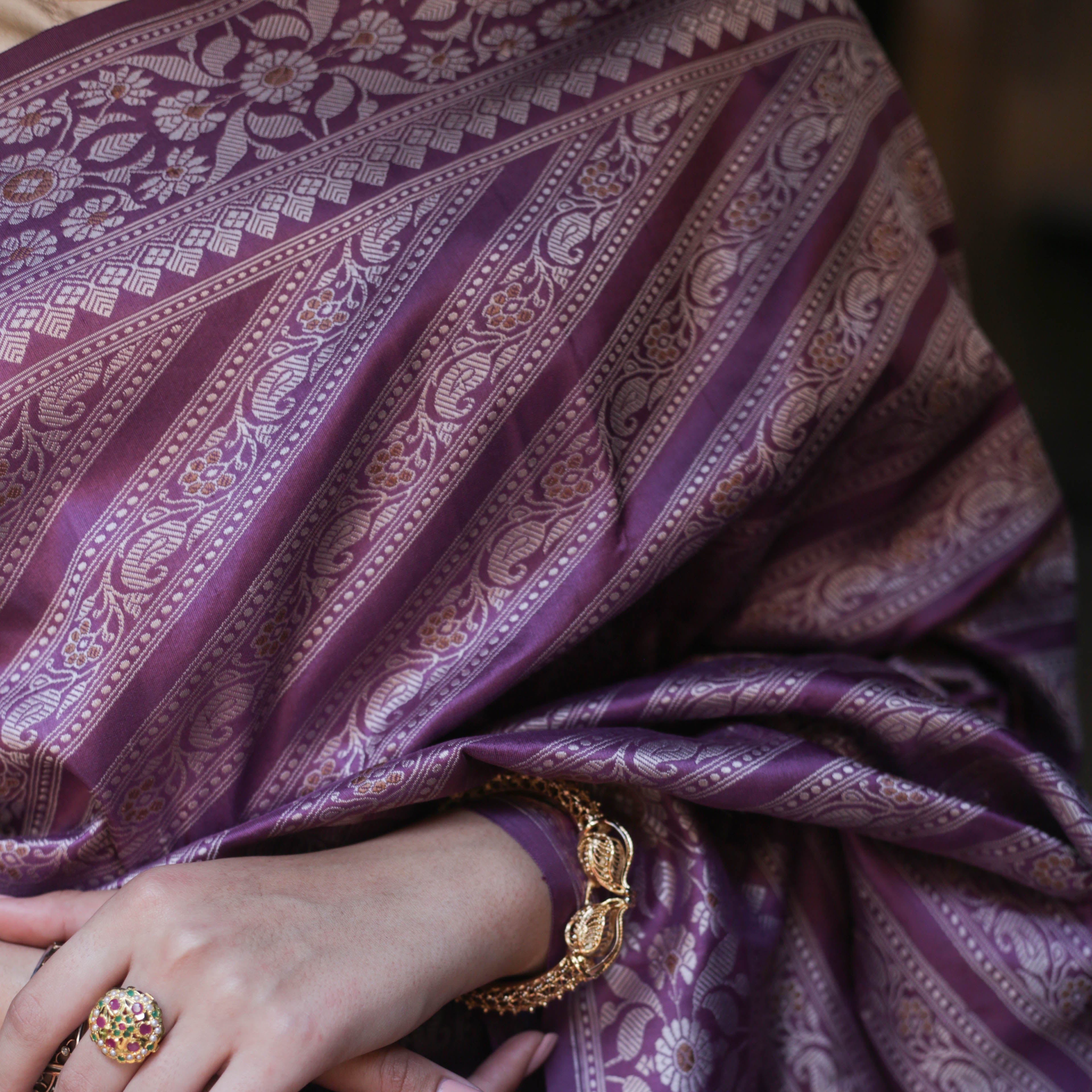 Mauve Ada Baluchari with Minakari