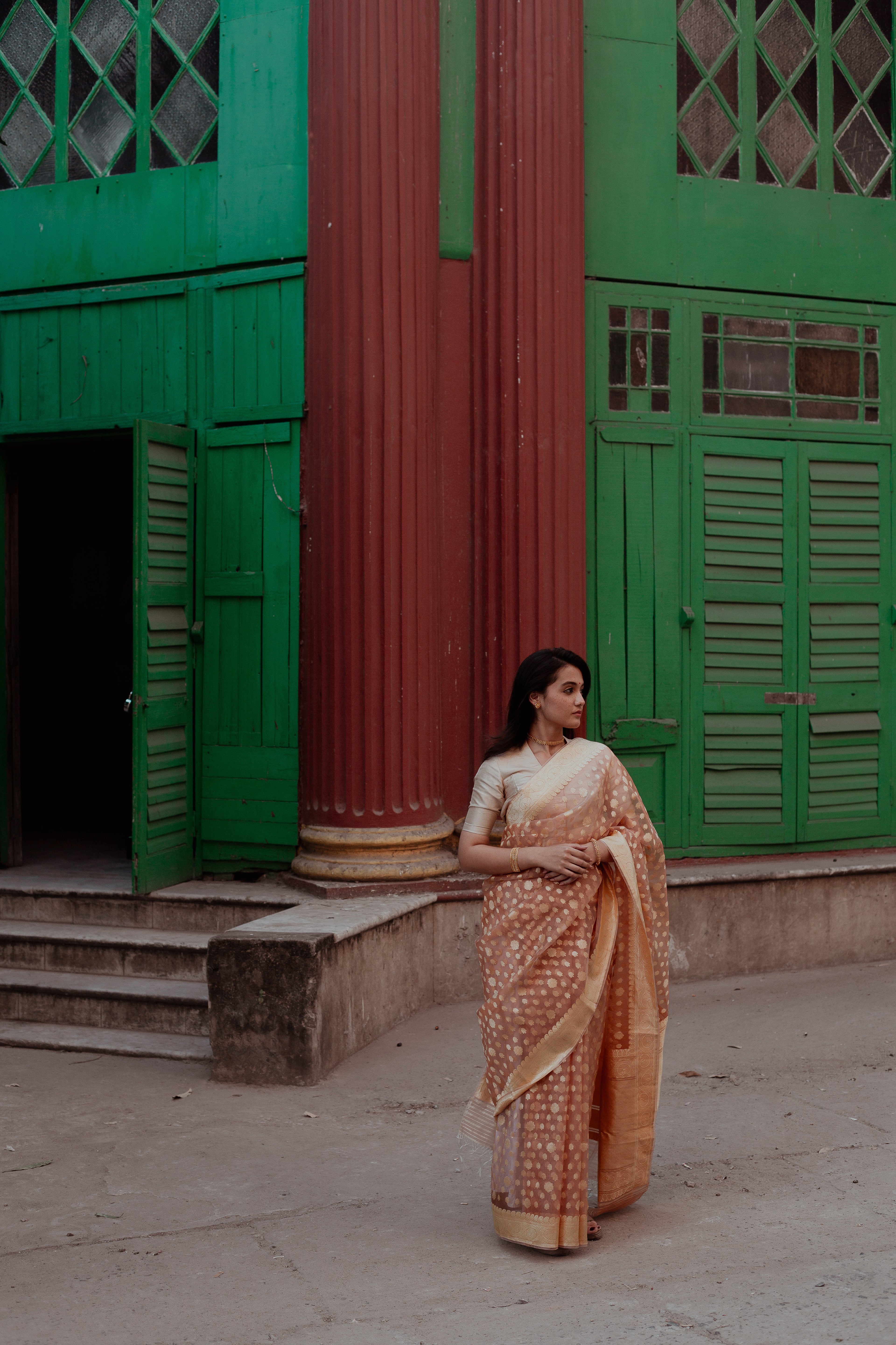 Peach Kora Silk Khadwa Benarasi