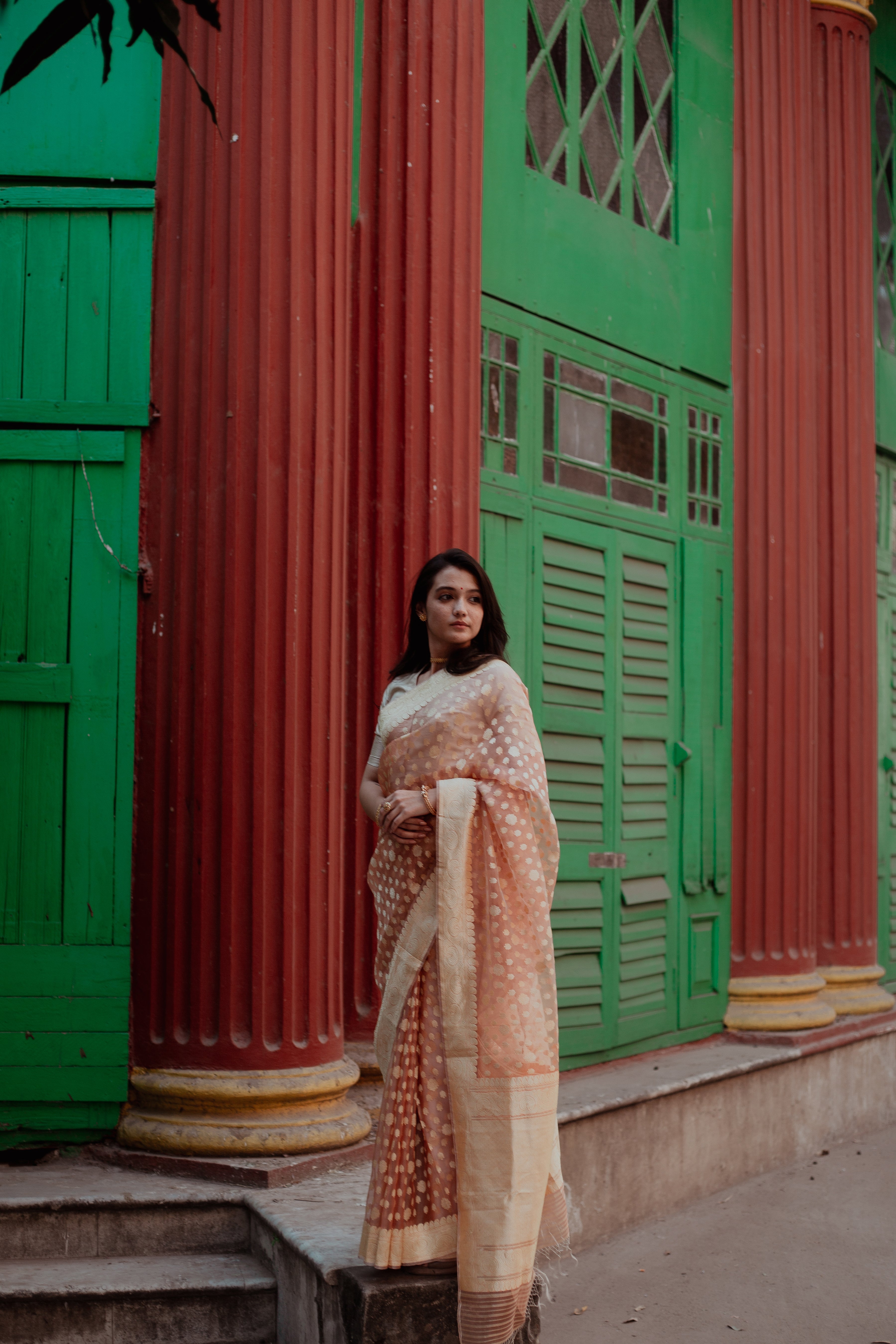 Peach Kora Silk Khadwa Benarasi