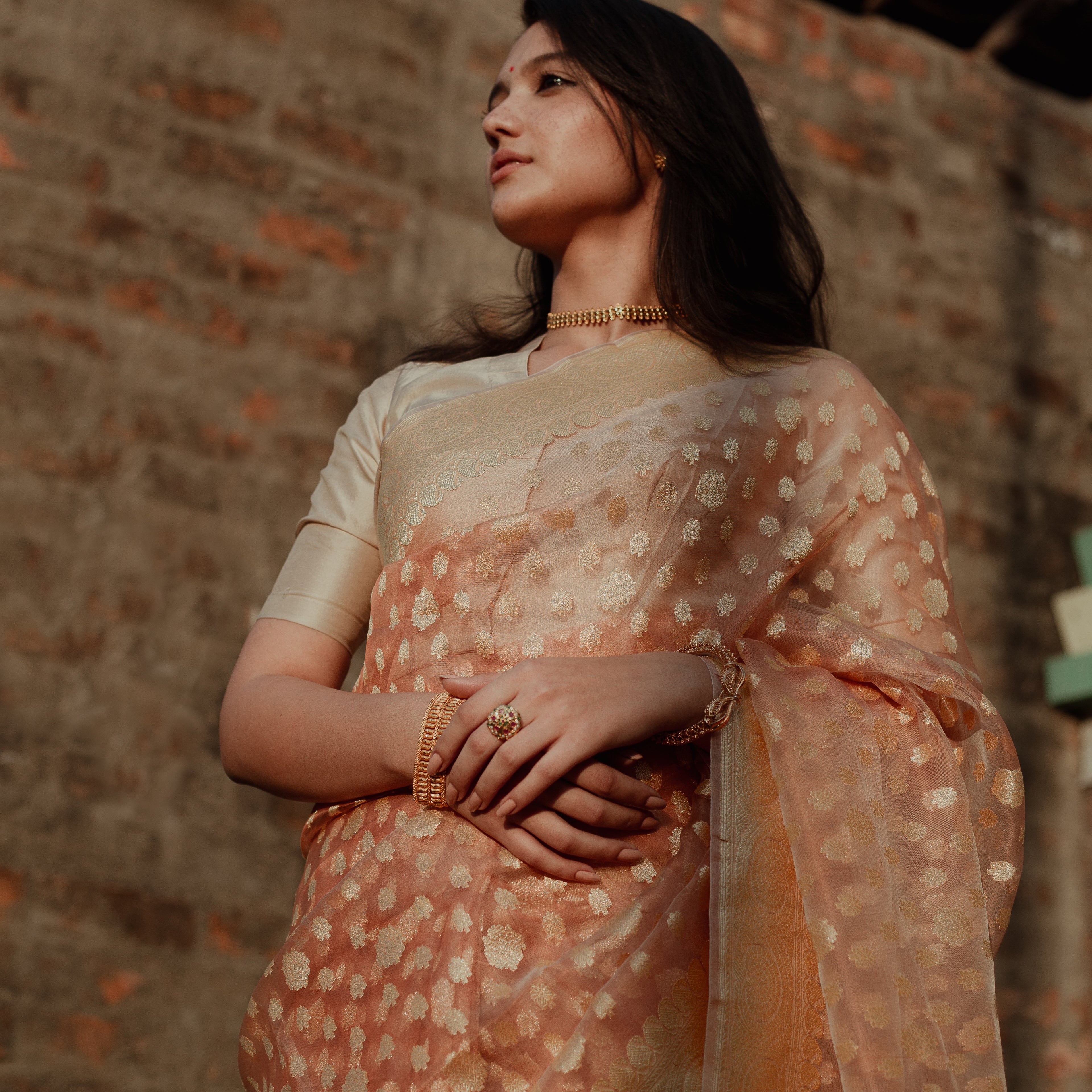 Peach Kora Silk Khadwa Benarasi
