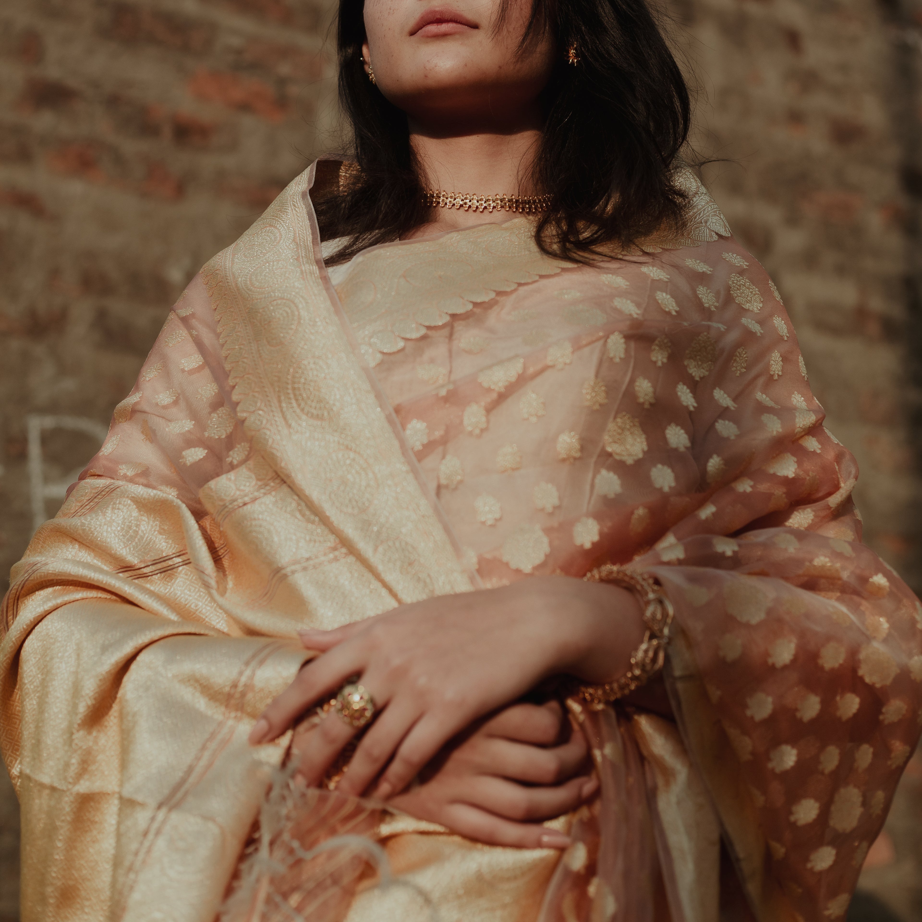 Peach Kora Silk Khadwa Benarasi