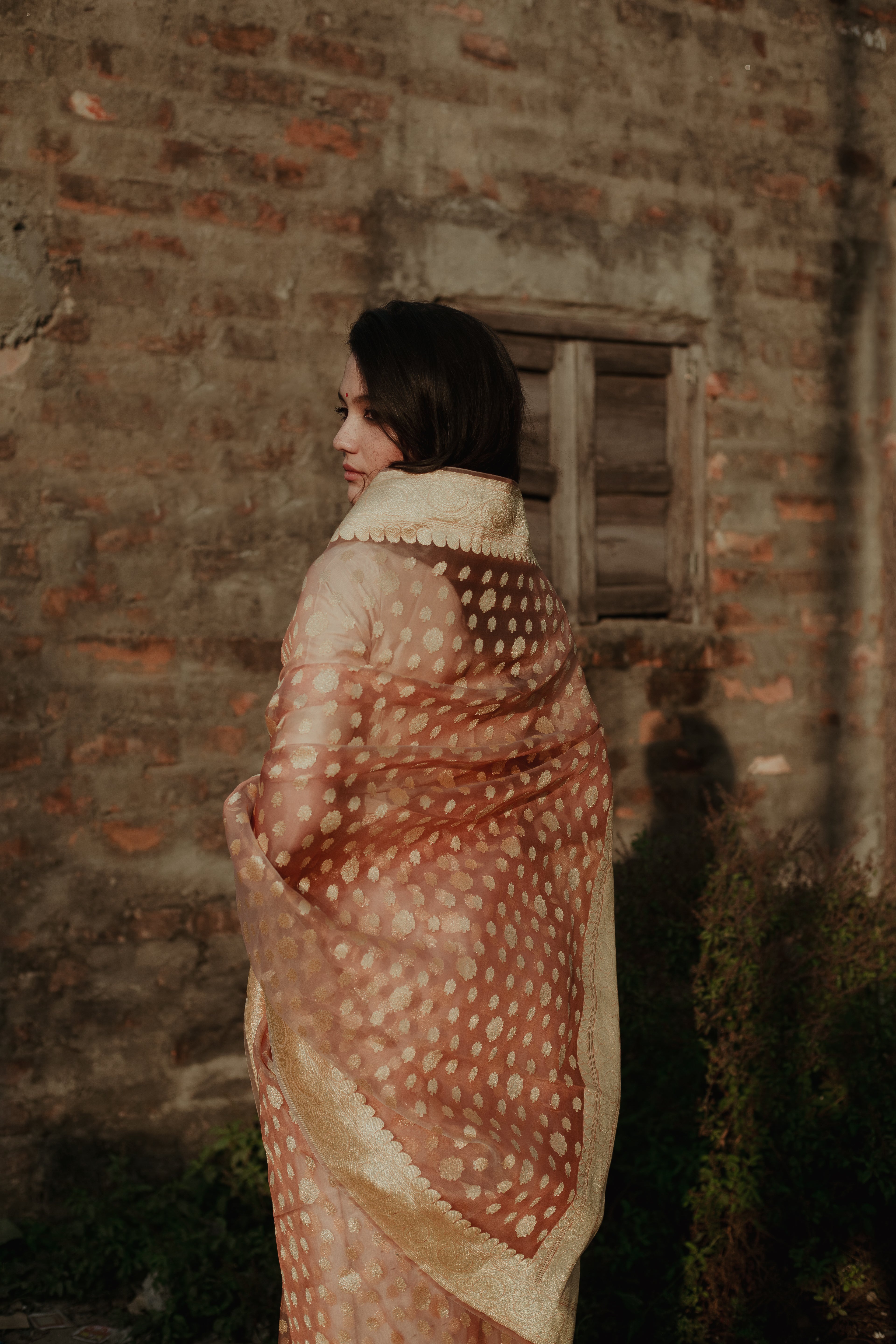 Peach Kora Silk Khadwa Benarasi