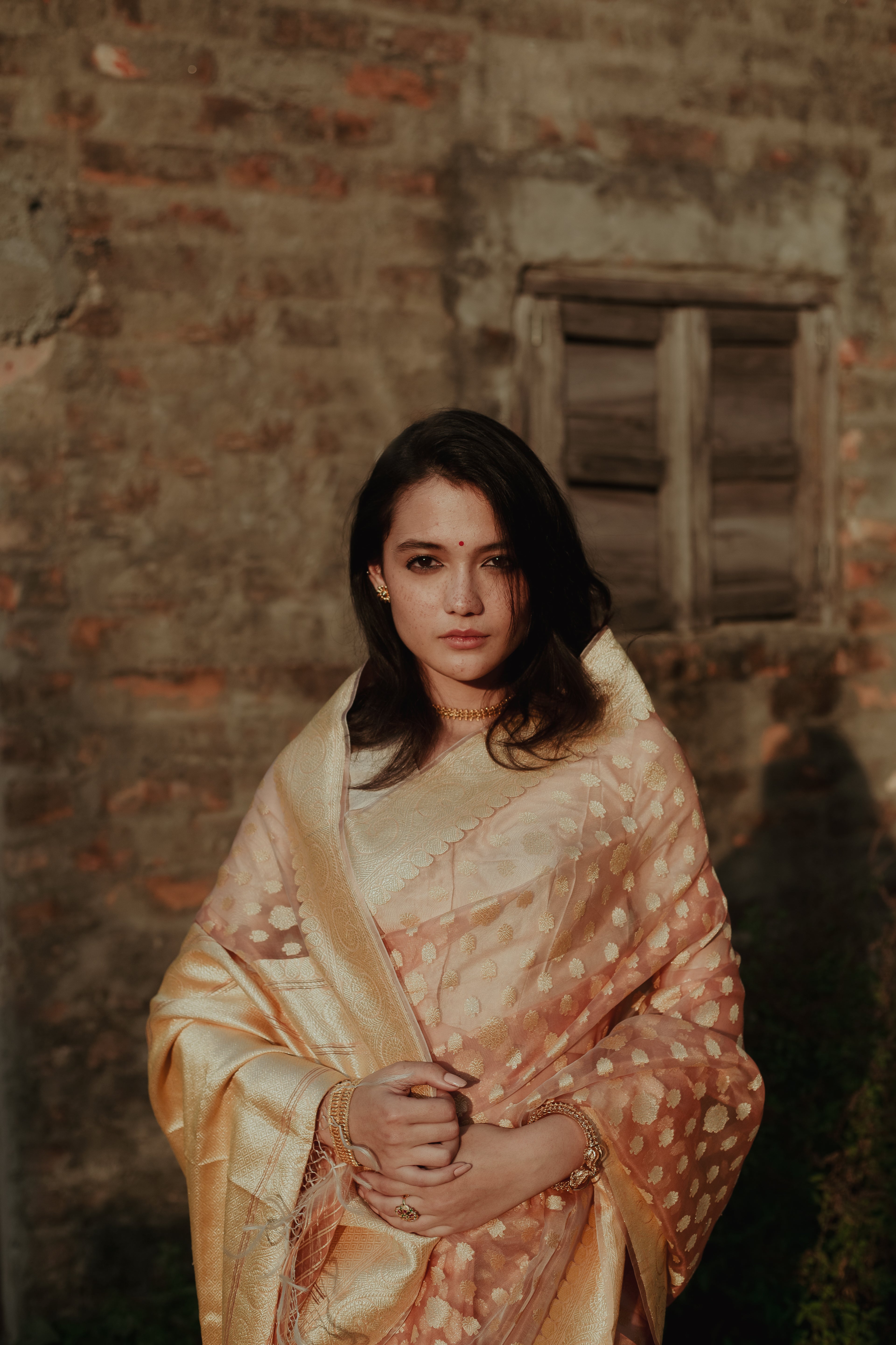 Peach Kora Silk Khadwa Benarasi