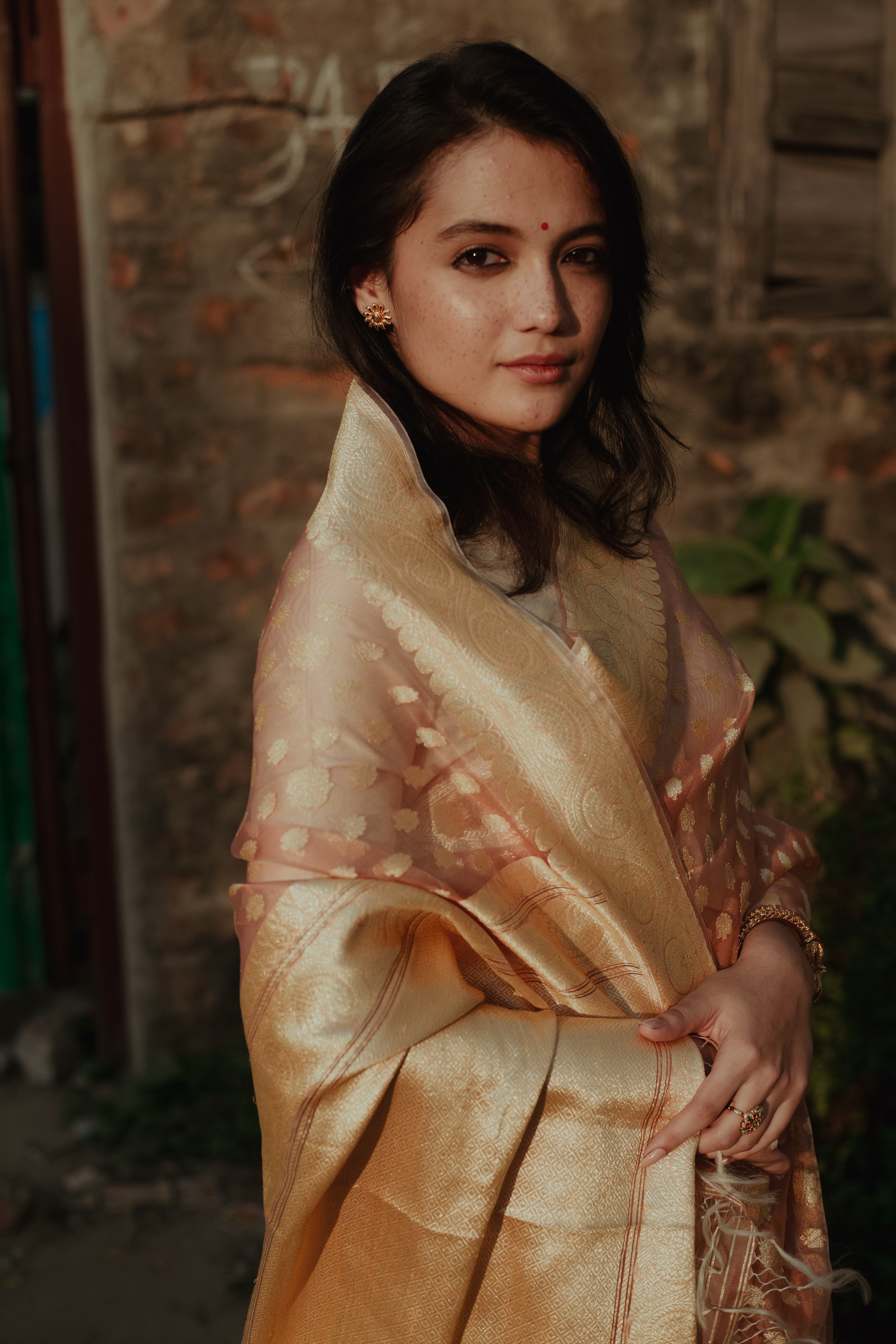Peach Kora Silk Khadwa Benarasi