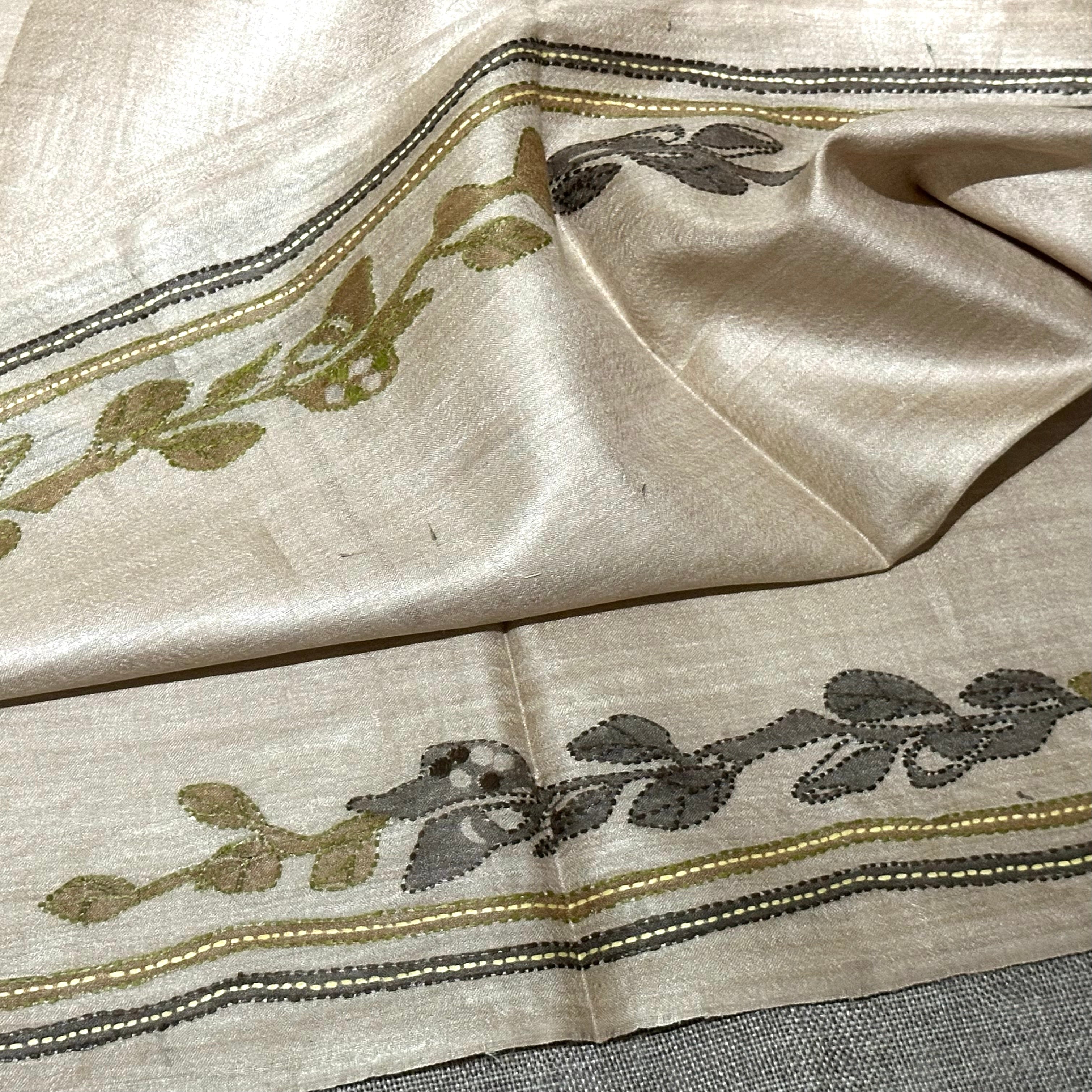 Natural Dyed Handwoven Tussar with Kantha