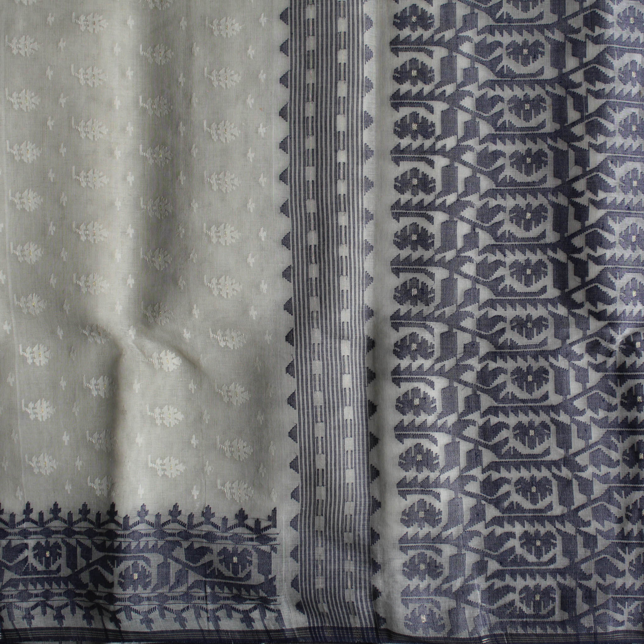 White and Dark Blue Dhakai Jamdani