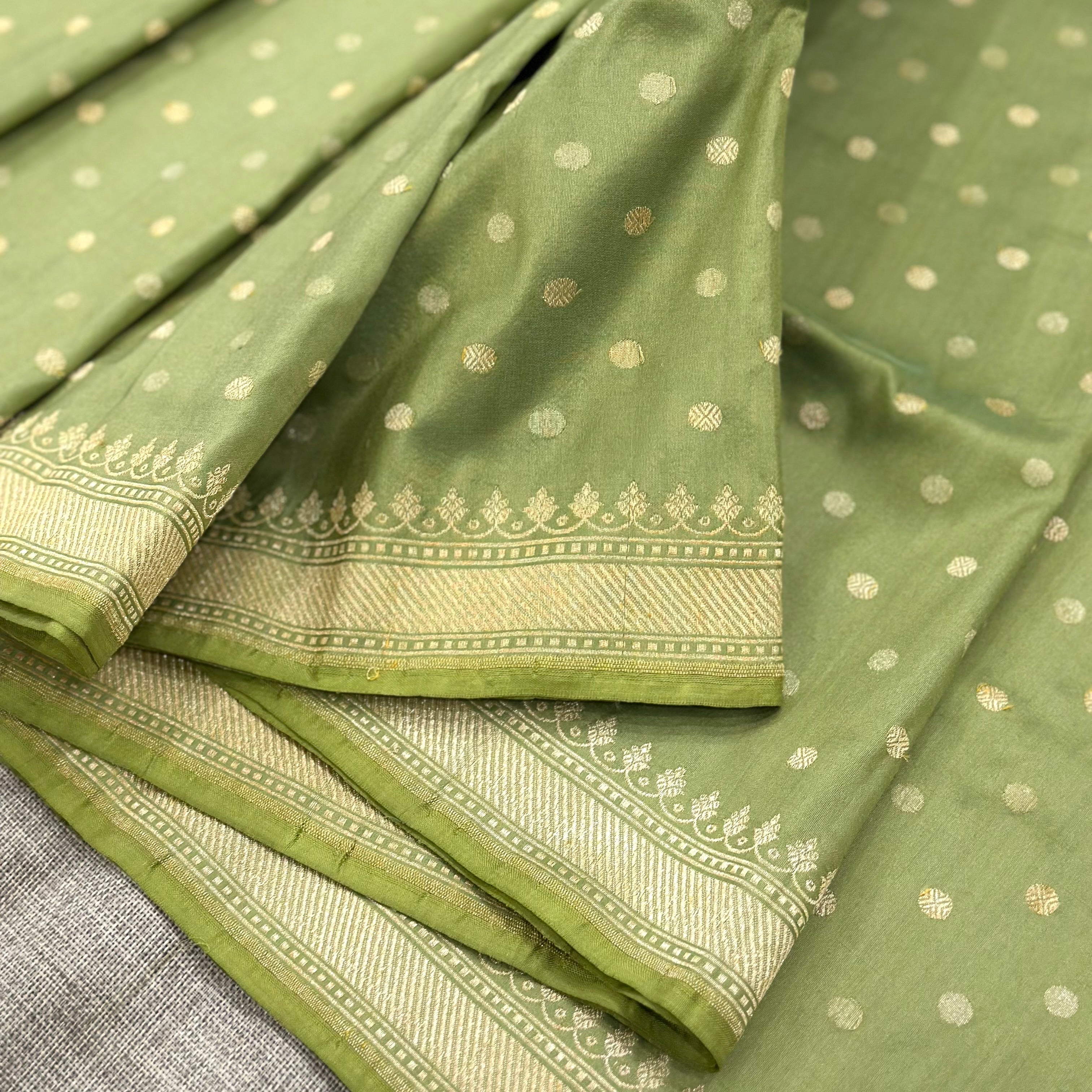 Light Green Polka Khadwa Benarasi