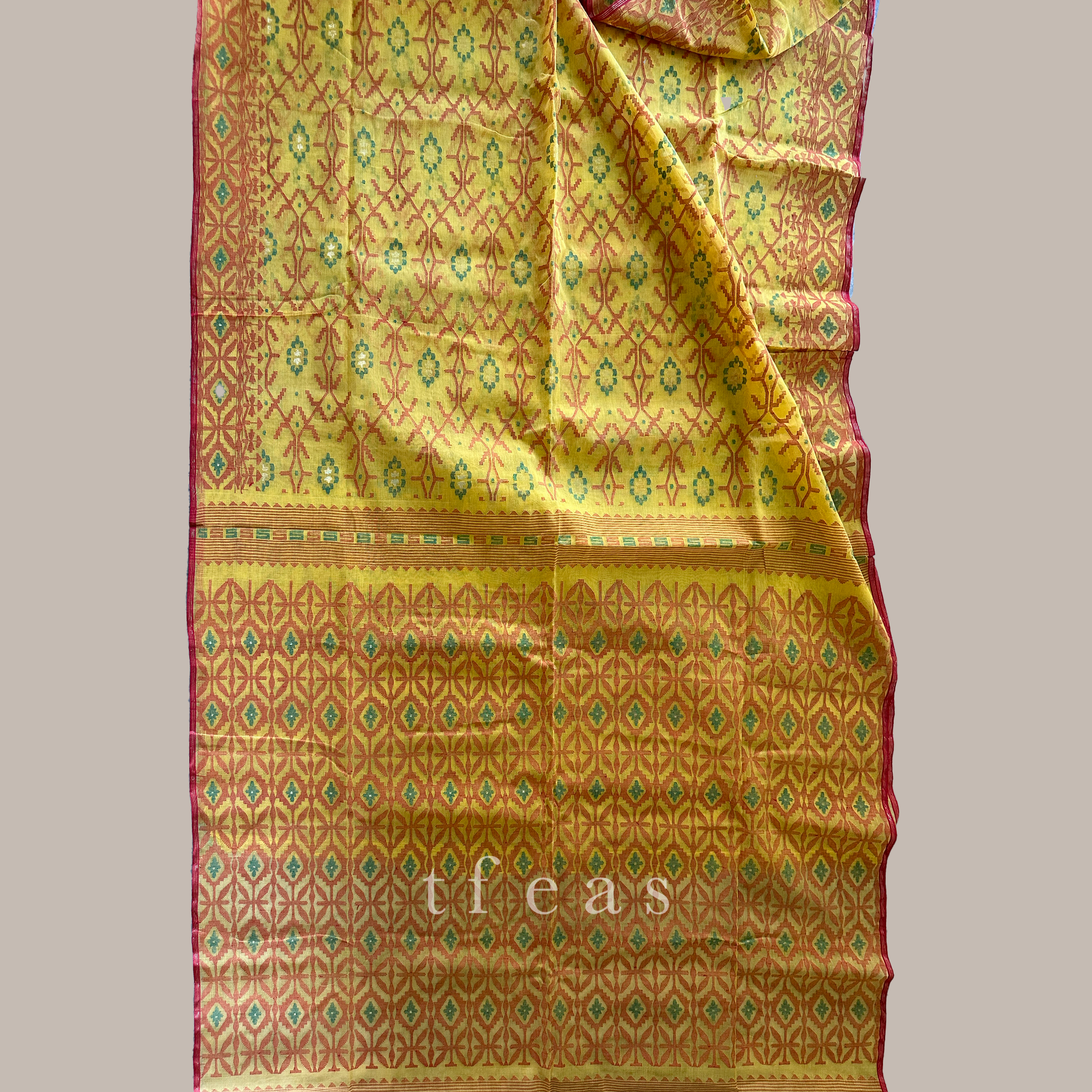Mustard Yellow Dhakai Jamdani Saree