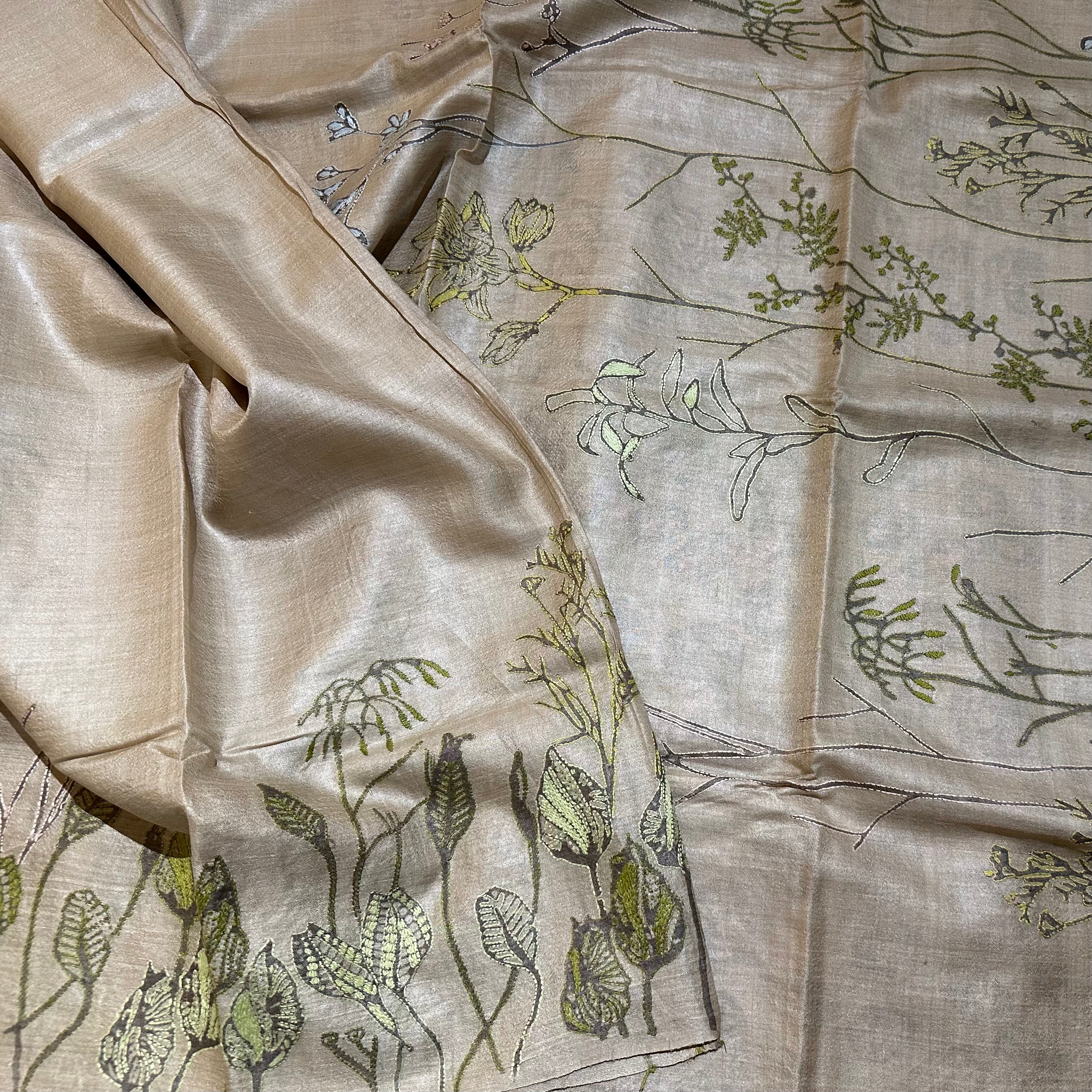 Botanical Natural Dyed Handwoven Tussar with Kantha