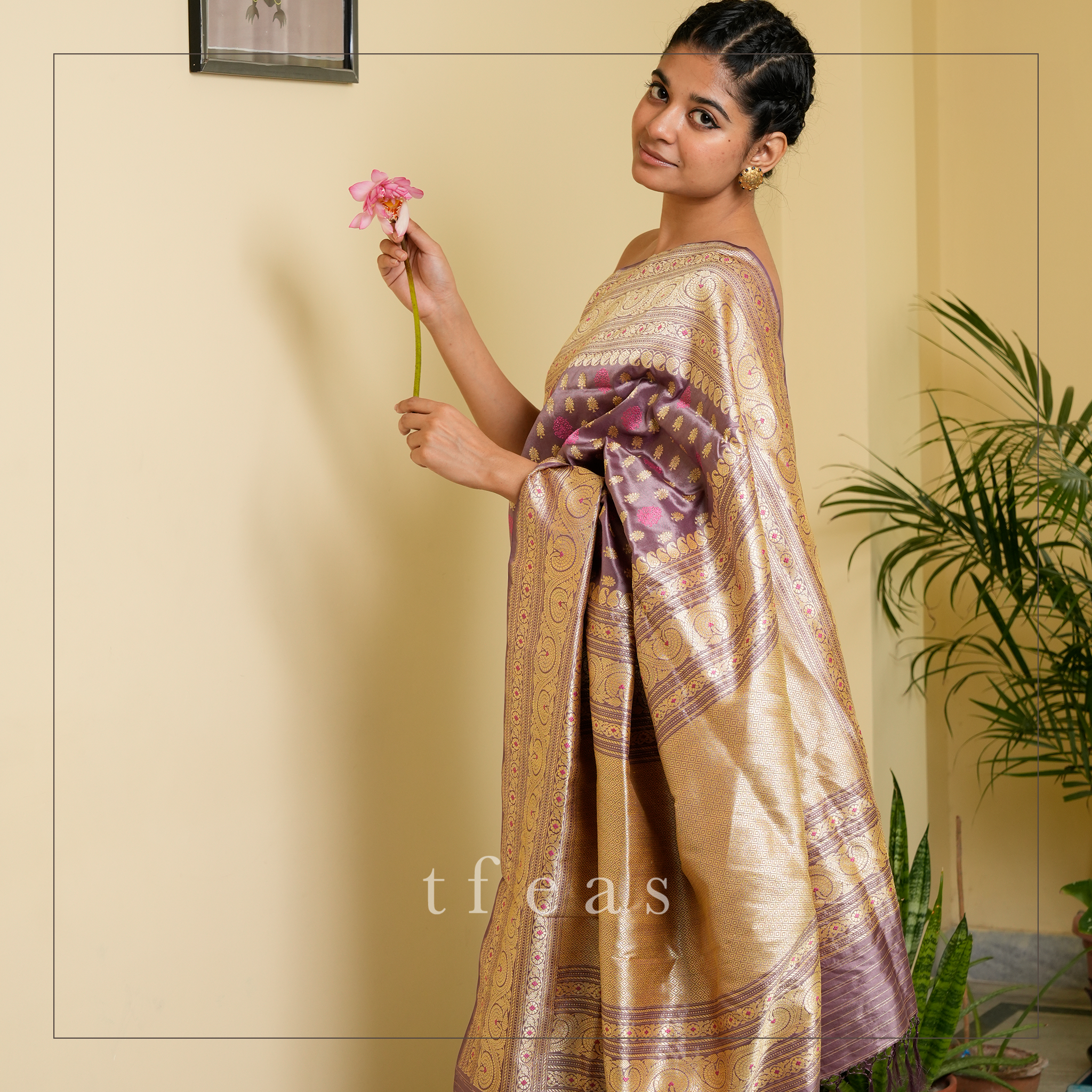 Greyish Purple Shot Colour Khadwa Benarasi - a Masterpiece