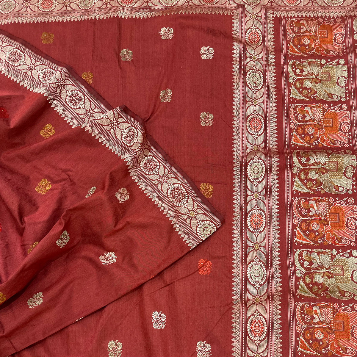 Red Eri Silk Revival Baluchari Saree