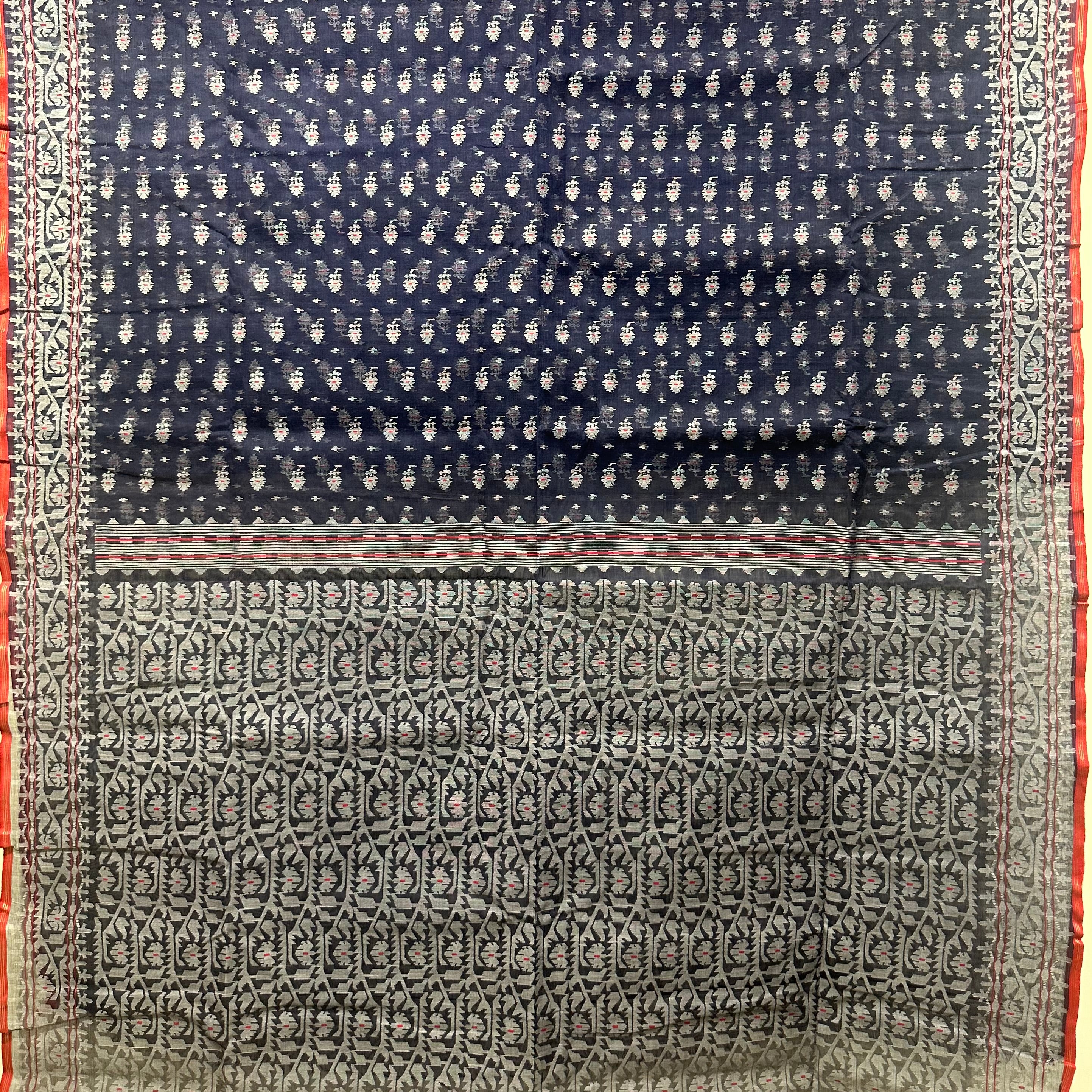 Dark Blue Dhakai Jamdani with Butis