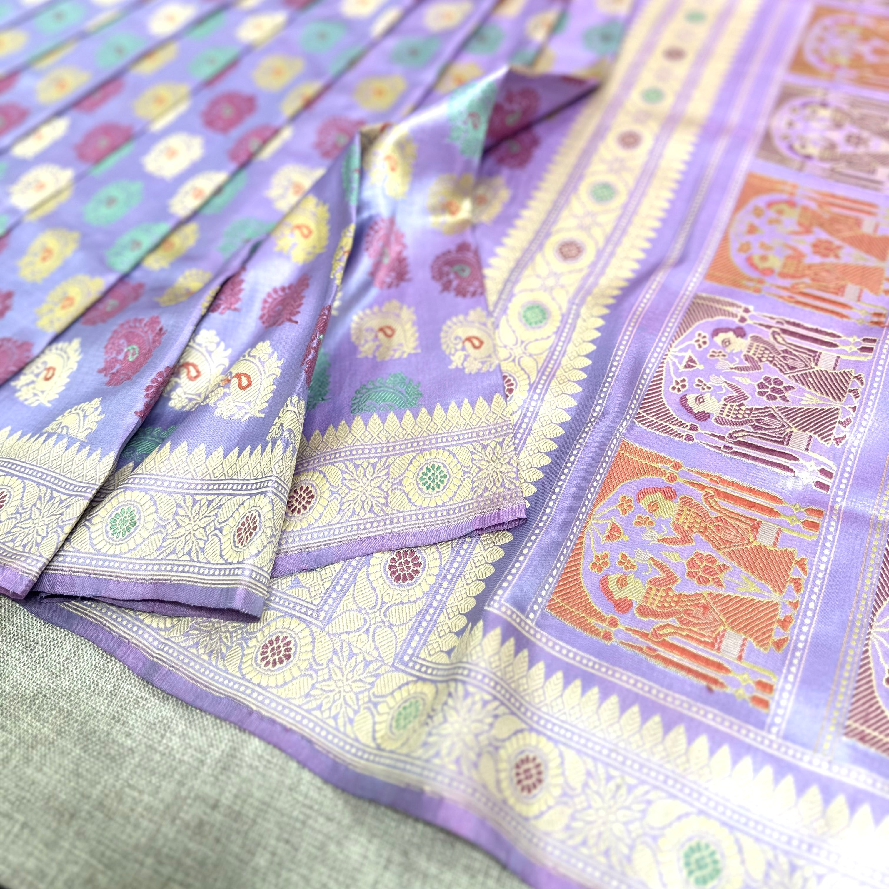 Lilac Revival Baluchari Saree with Paisley and Figure Motifs