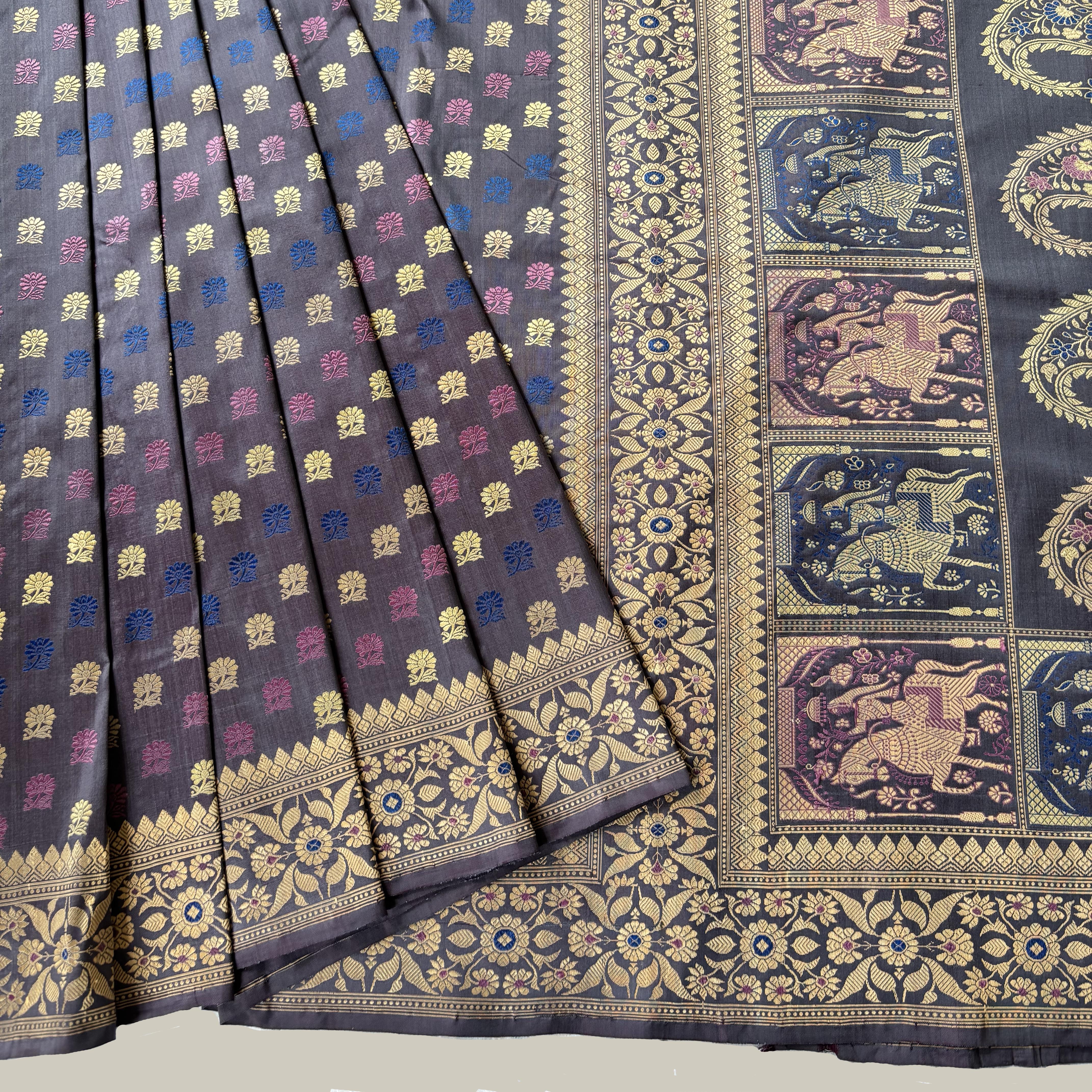 Purple Grey Shot Colour Revival Baluchari Saree