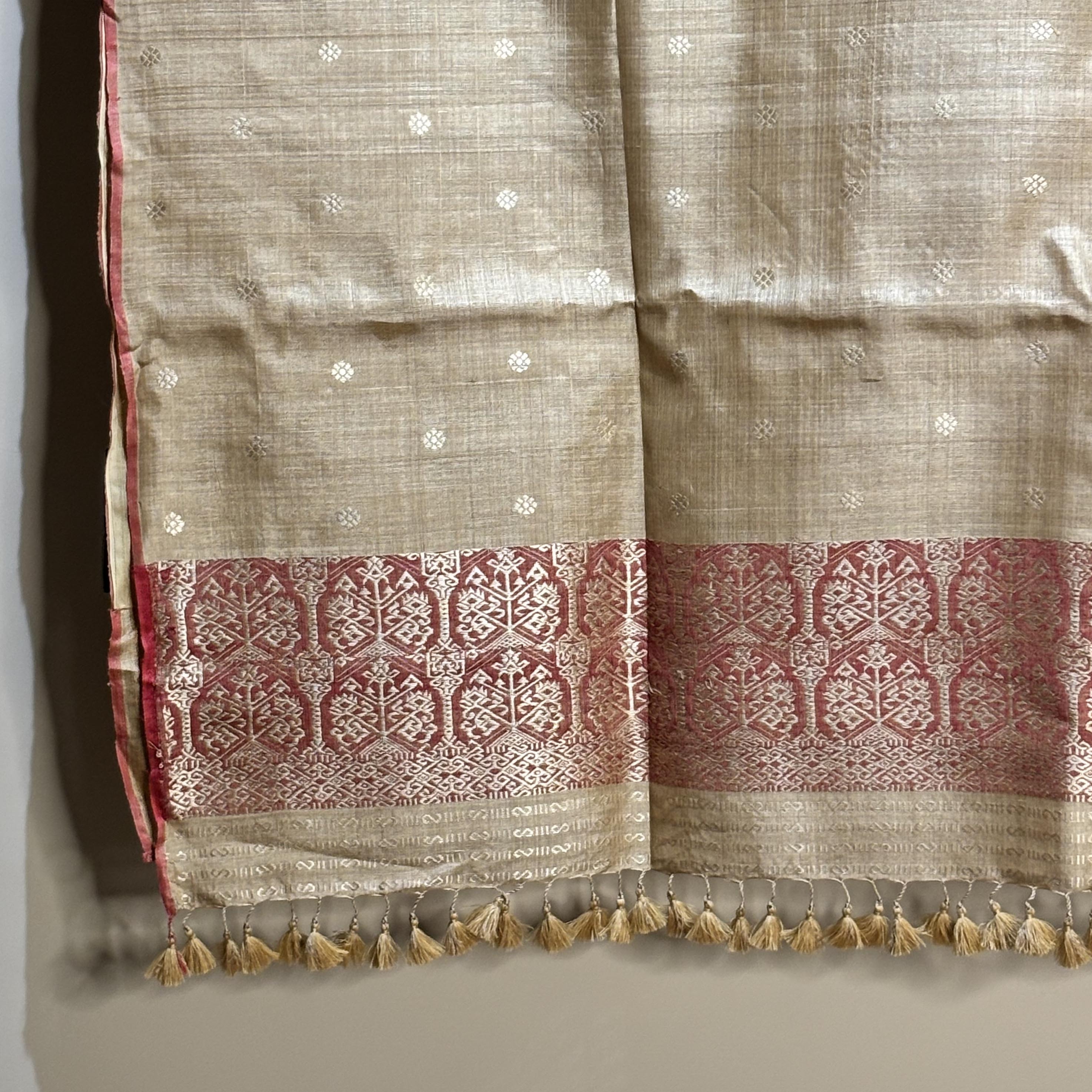 Heirloom Pure Assam Muga Saree with Red Natural Dyed Eri Extra Weft