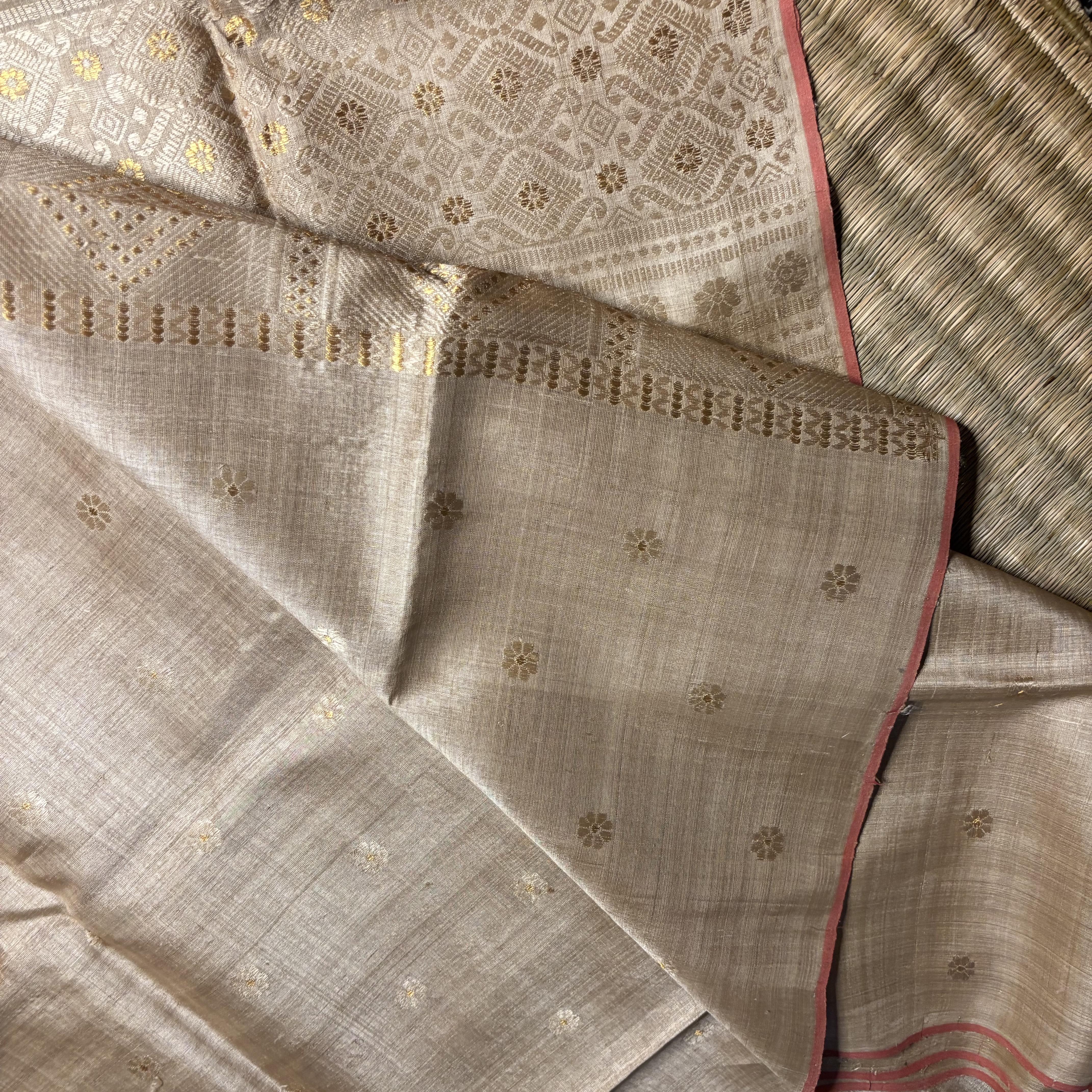 Heirloom Pure Assam Muga Saree with Muga Extra Weft and Zari Mina