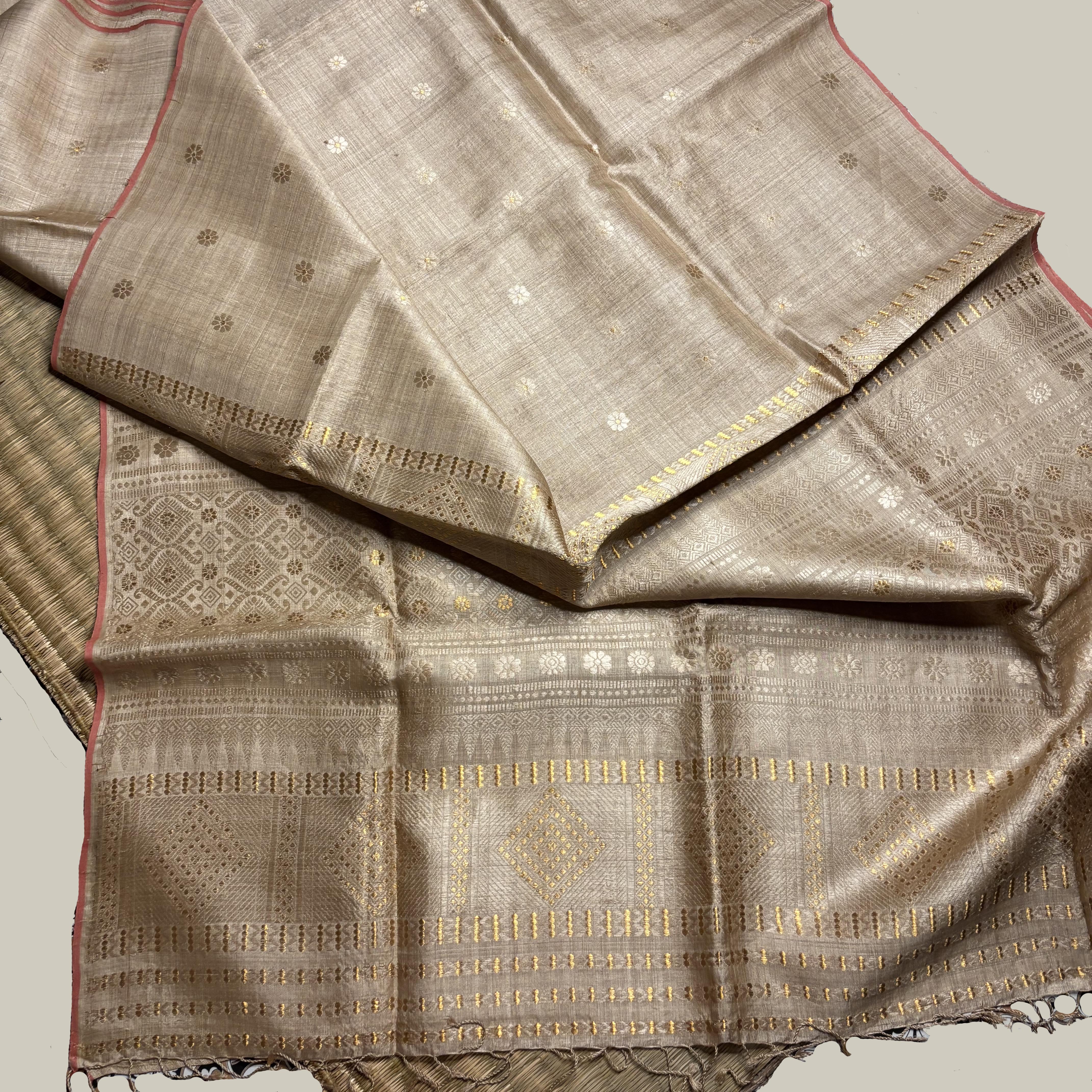 Heirloom Pure Assam Muga Saree with Muga Extra Weft and Zari Mina