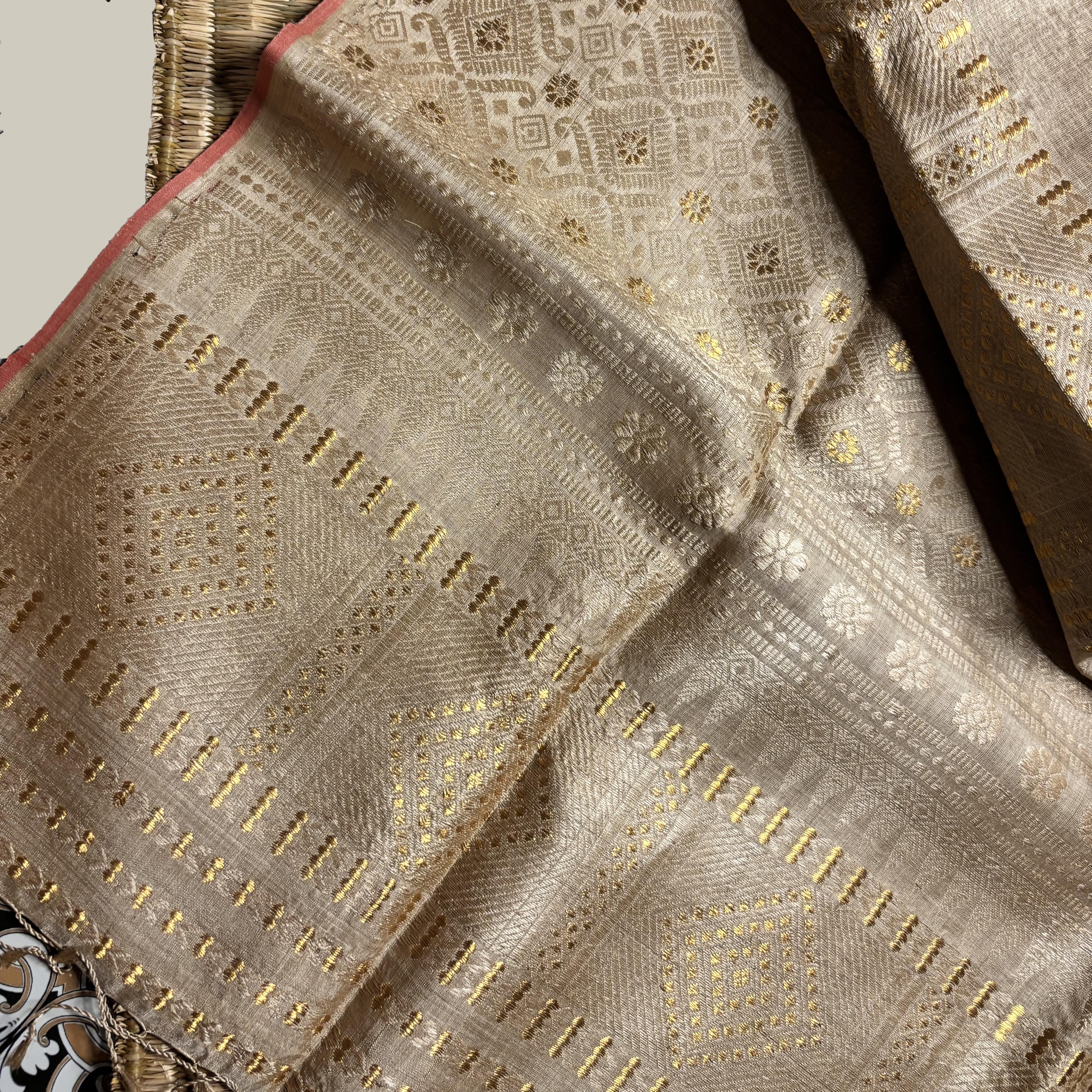 Heirloom Pure Assamese Muga Saree with Muga Extra Weft and Zari Mina