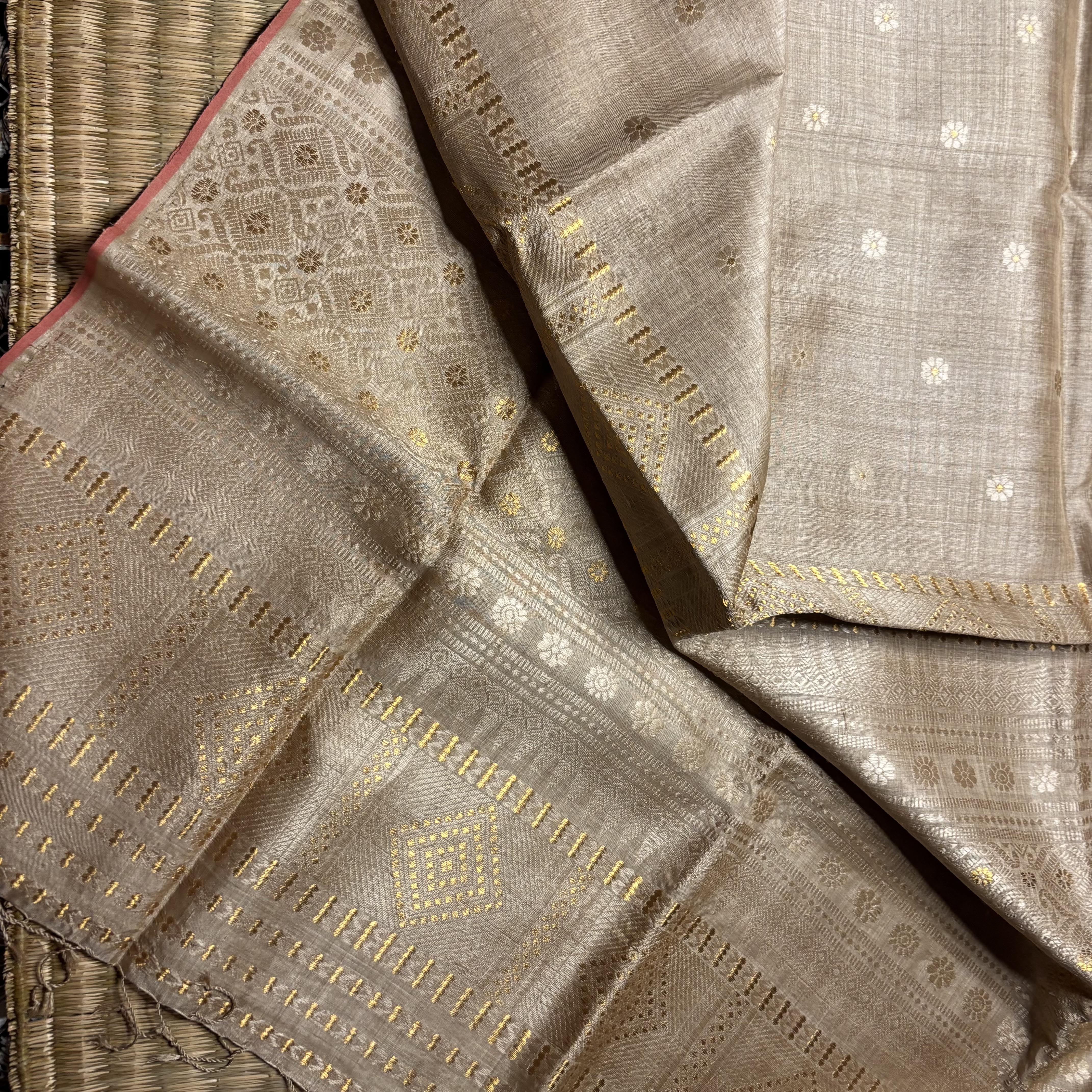 Heirloom Pure Assam Muga Saree with Muga Extra Weft and Zari Mina