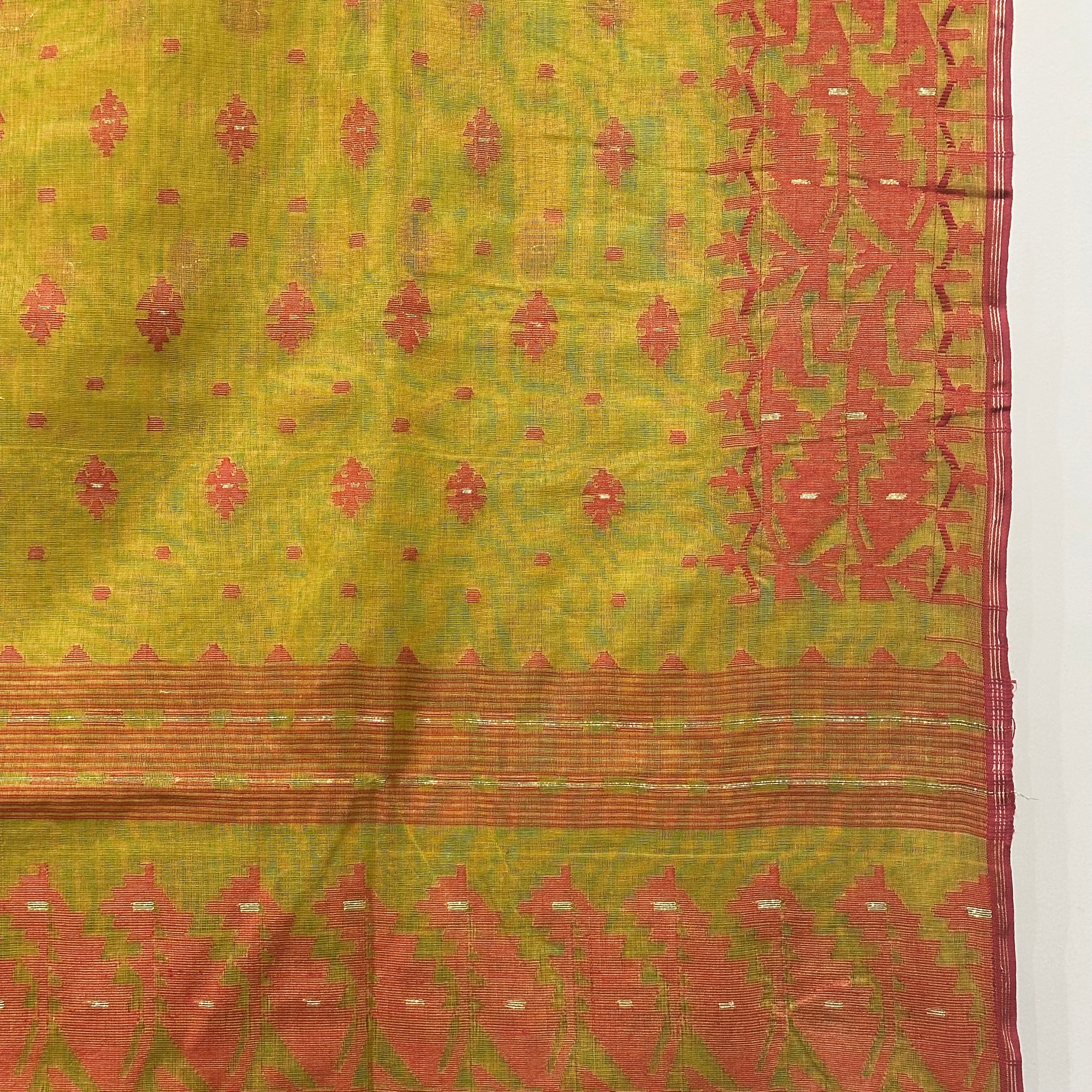 Mustard and Red Dhakai Jamdani