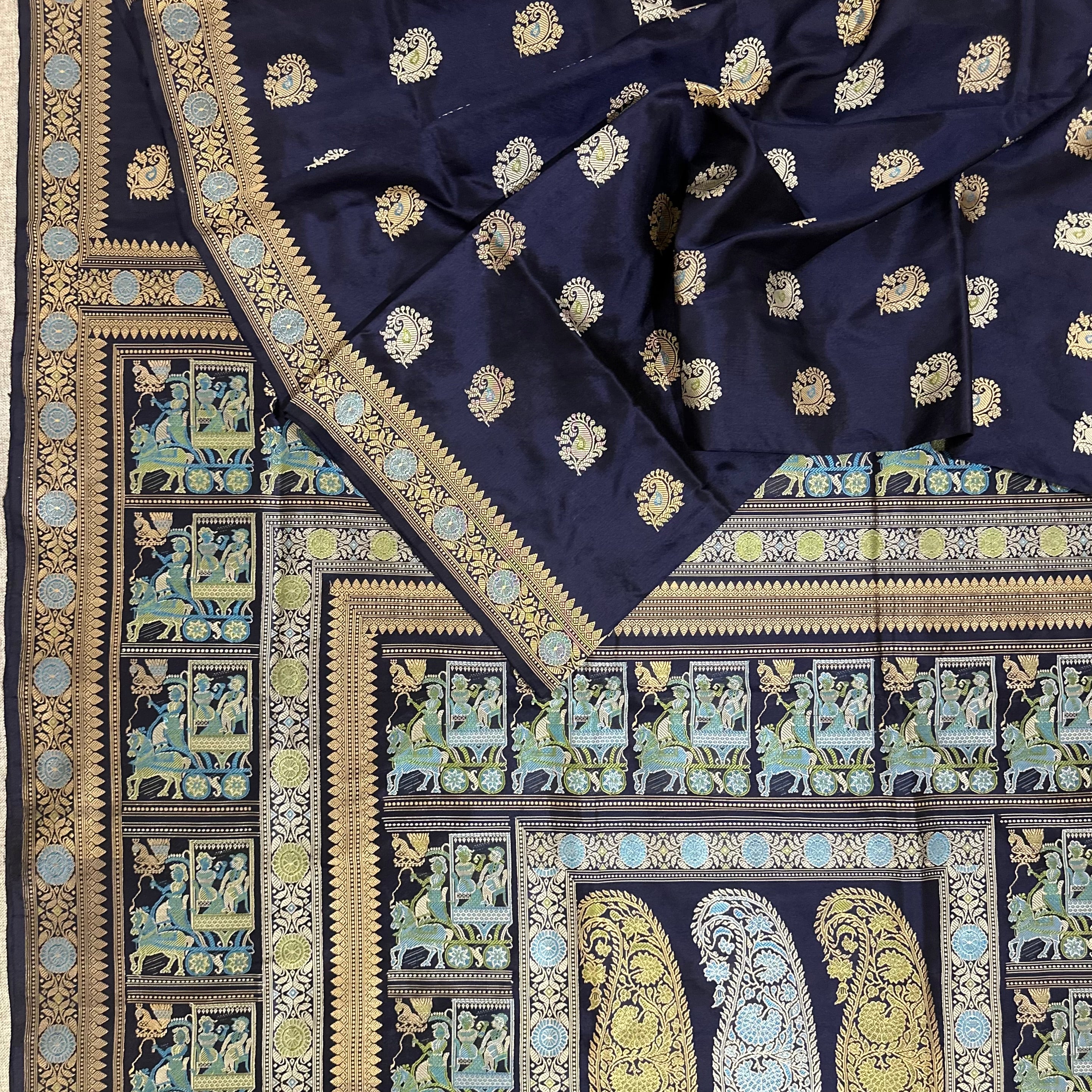 Dark Navy Grand Palla Baluchari Saree