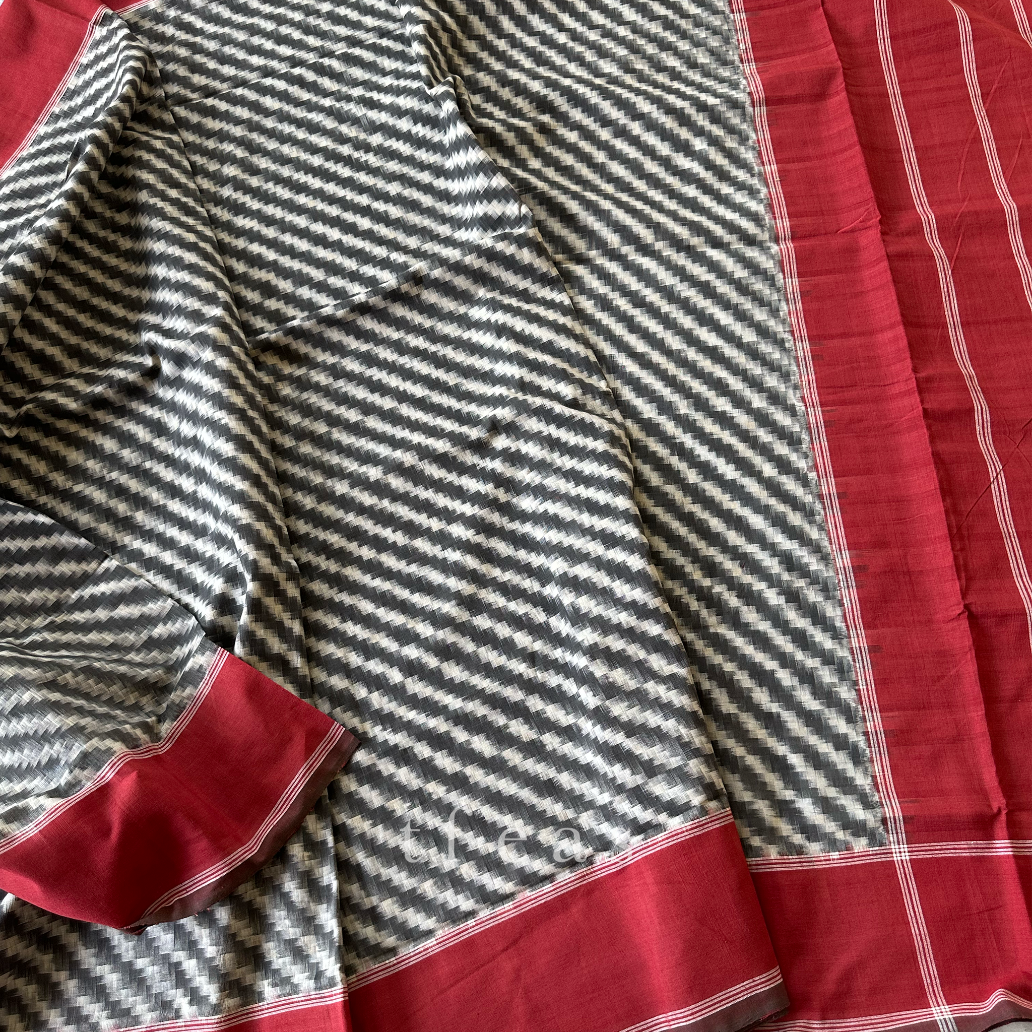 Grey and Red Chevron Double Ikat