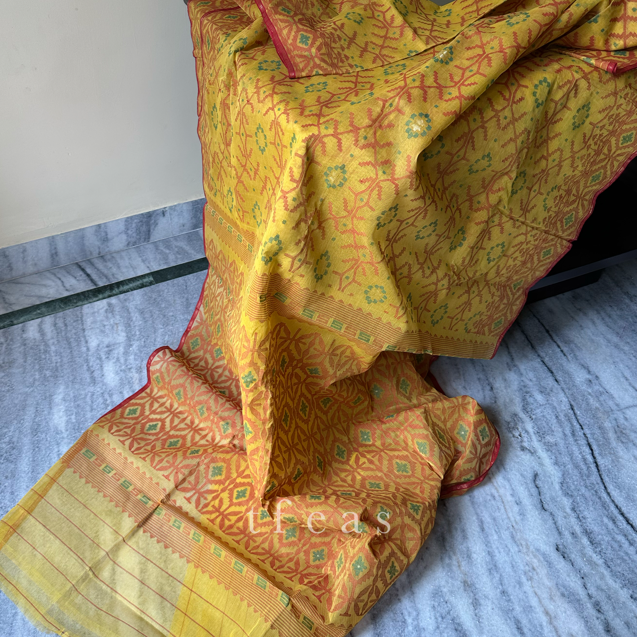 Mustard Yellow Dhakai Jamdani Saree